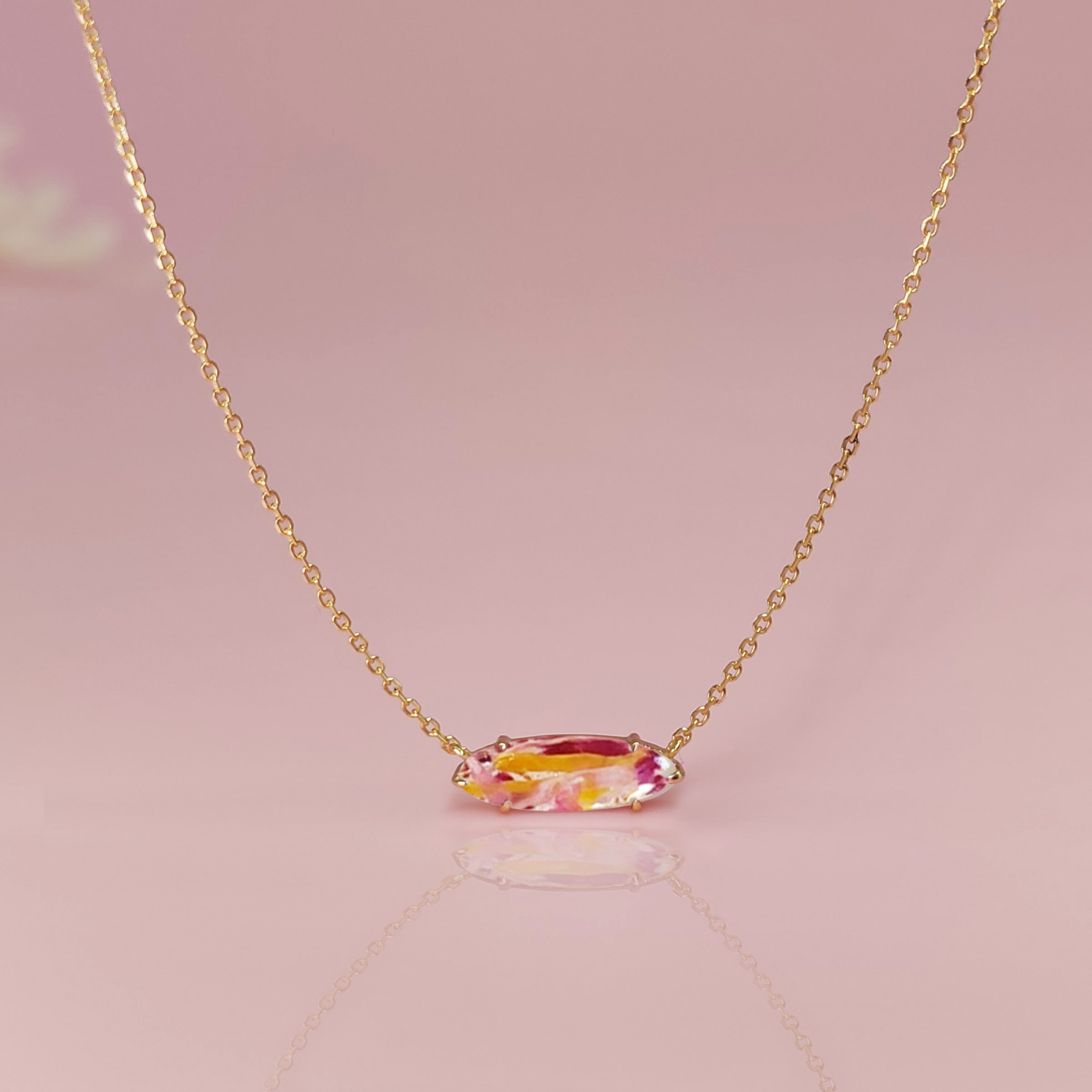 Solid Gold Marquise Necklace with Dried Wedding or Funeral Flowers - Elegant Memorial Jewelry for Special Occasions & Keepsake Gifting