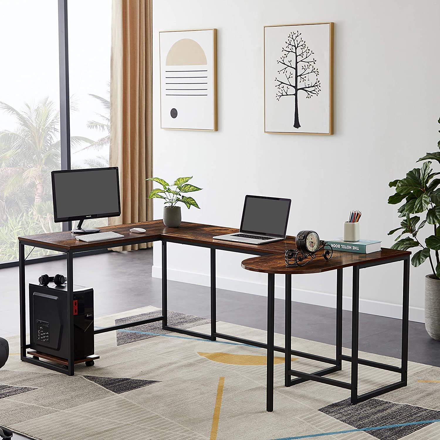 Ergonomic U-Shaped Computer Desk with CPU Stand - 78.7