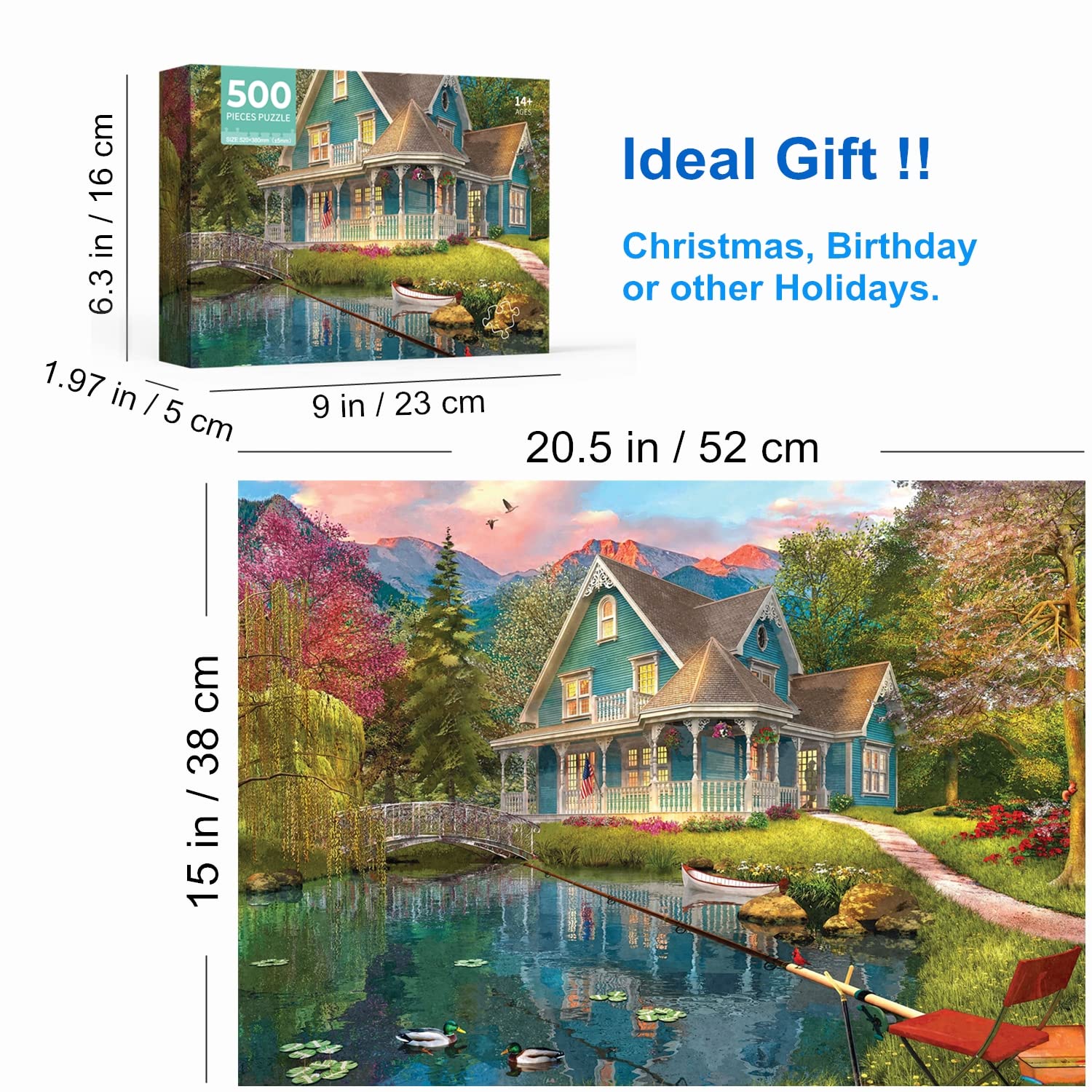 500-Piece Jigsaw Puzzle for Adults & Kids - Mountain Villa Scenery (20.5