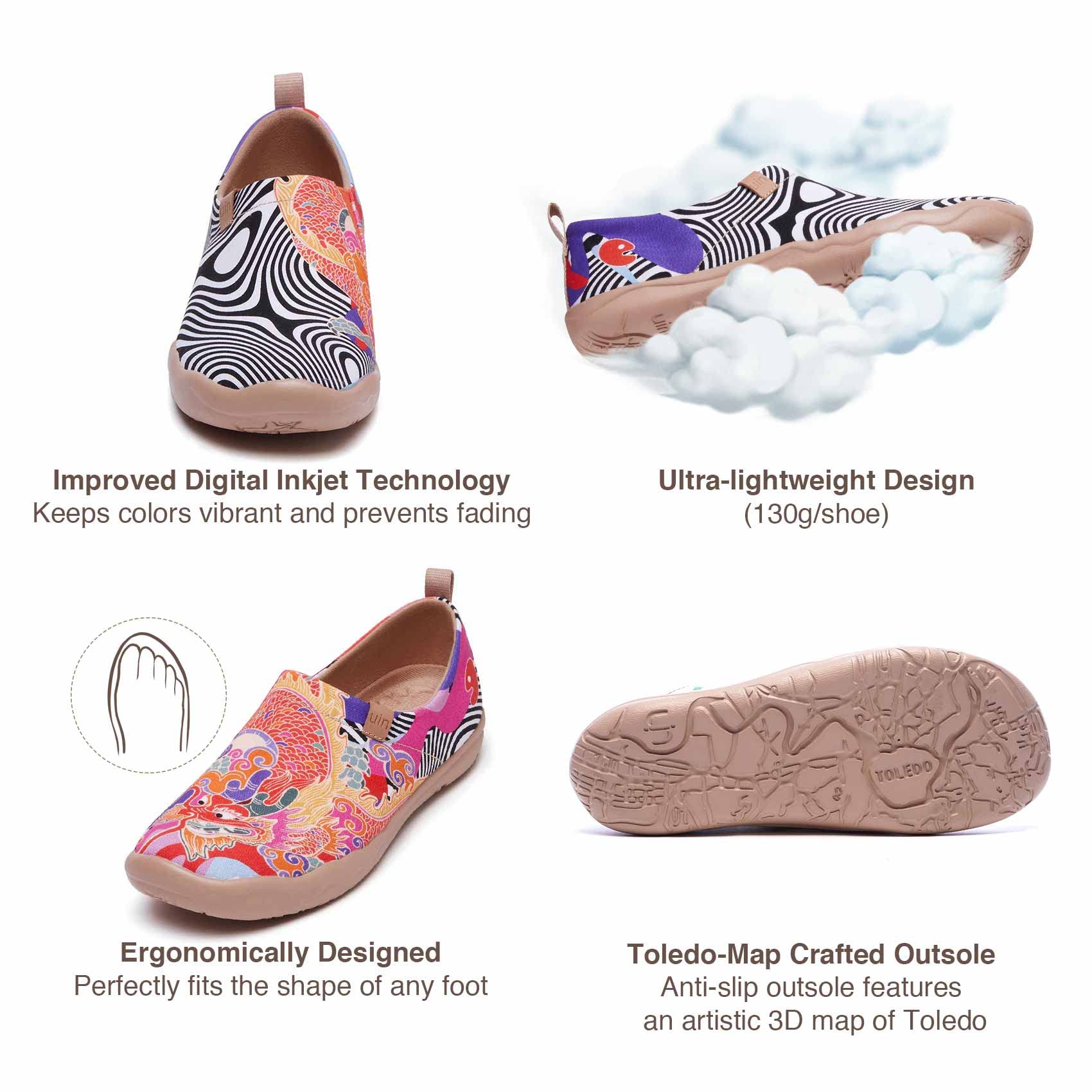 **UIN Women's Slip-On Canvas Loafers – Lightweight Comfort Walking Shoes for Travel & Casual Wear | Fashion Sneakers with Flying Dragon Design | Perfect for Daily Errands, Travel & Outdoor Activities**