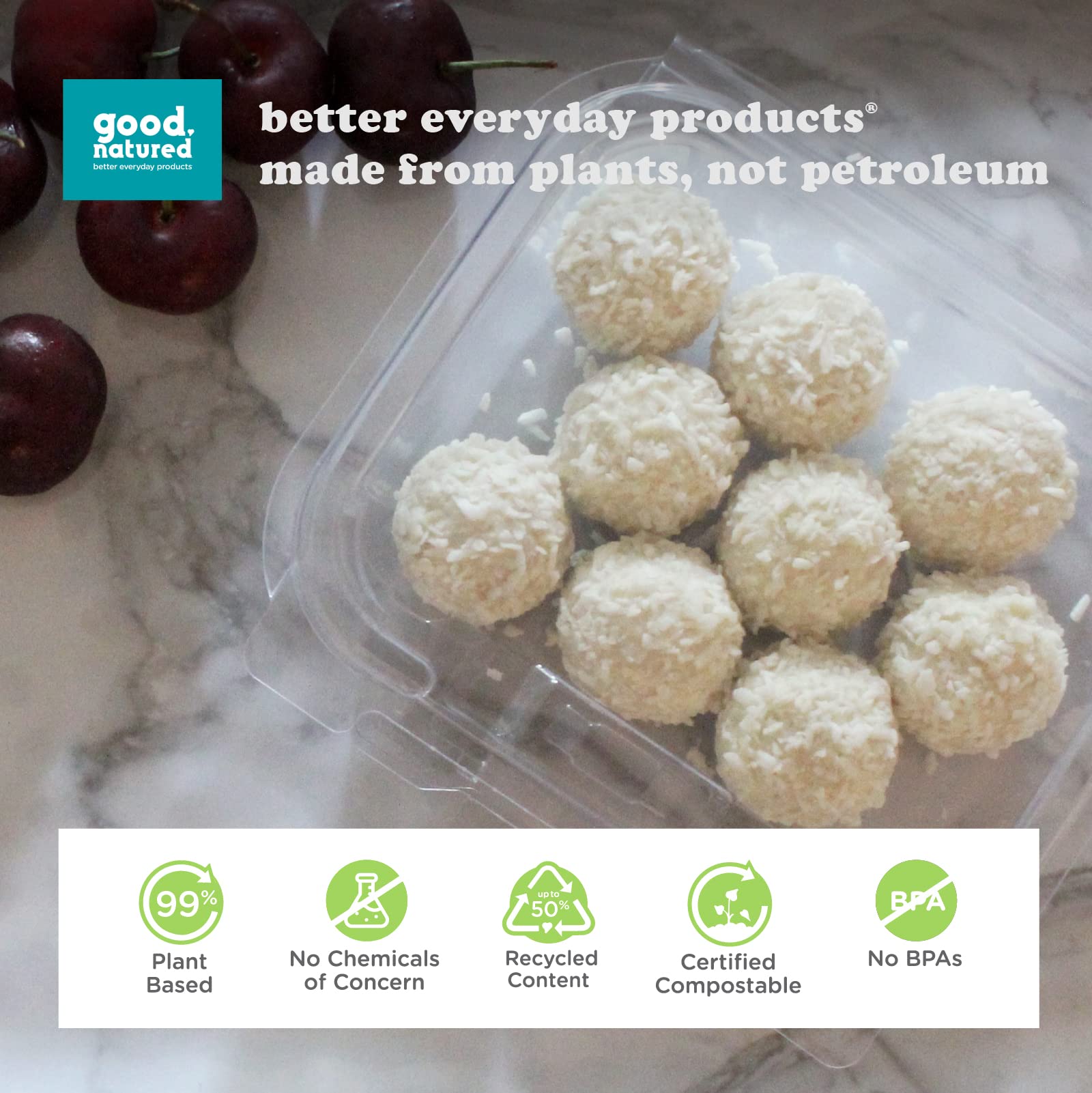 Eco-Friendly 8 oz. Clear Food Storage Containers - Pack of 312 BPA-Free Plant-Based Clamshell Boxes | Secure Top Seal for Meal Prep, Leftovers & Pantry Organization | Sustainable Food Packaging for Home & Commercial Use