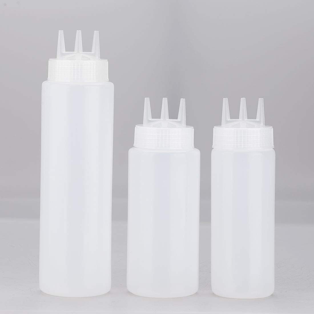 uxcell 23oz Plastic White 3 Hole Squeeze Bottles - Leakproof Condiment Dispenser for Ketchup, Syrup, Dressings, Sauces - Perfect for Kitchen, Restaurant, BBQ & Food Storage