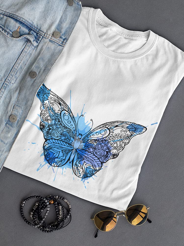 Women's Summer Blue Watercolor Butterfly T-Shirt - Soft Cotton Casual Tee for Outdoor Activities, Travel & Everyday Wear