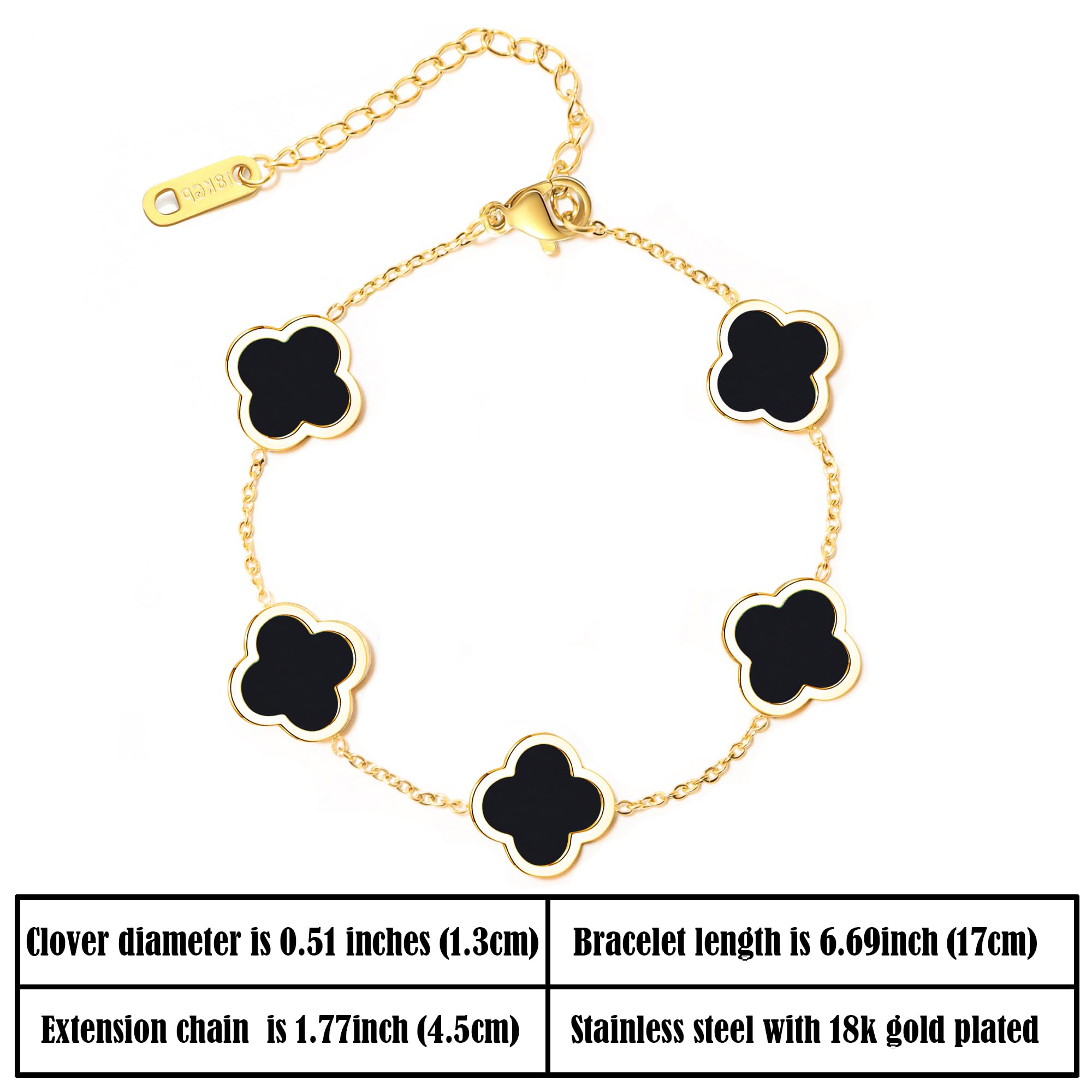 Stylish 18K Gold Plated Four Leaf Clover Adjustable Bracelet for Women - Lucky Charm Jewelry Gift for Mother's Day, Birthday & Special Occasions | Perfect for Everyday Wear, Date Nights & Gifting