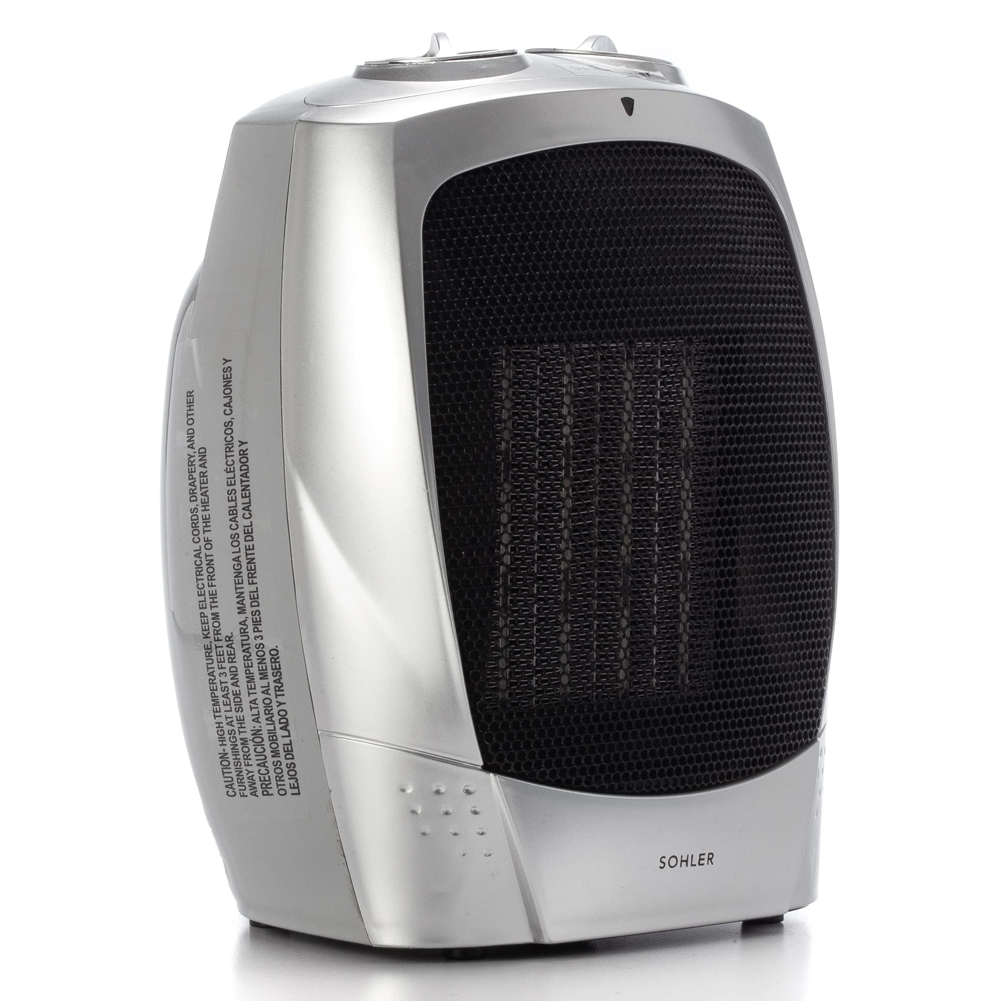 Sohler Ceramic Portable Electric Space Heater with Fan Mode - Adjustable Thermostat, Overheat & Tip-Over Protection - Fast Heating for Bedroom, Office, Living Room - Energy Efficient & Quiet - Silver (1500W) - Perfect for Winter Home & Workspace Warmth