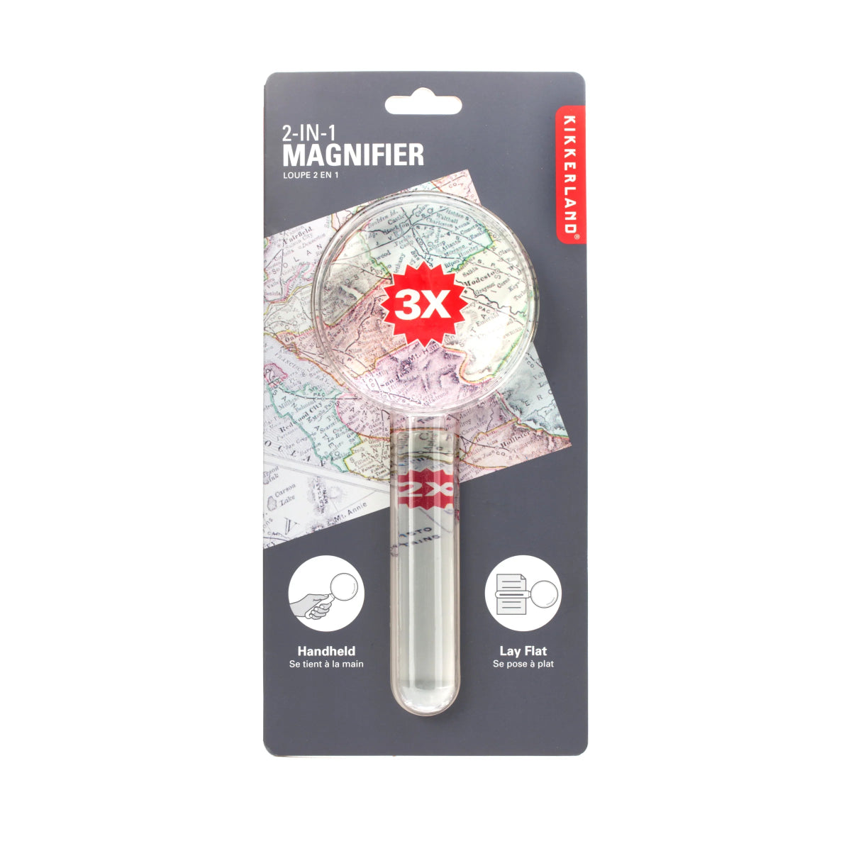 Kikkerland 2-in-1 Magnifying Glass with LED Light - Portable Reading Magnifier for Books, Maps & Small Print - Ideal for Seniors, Crafts & Hobby Work
