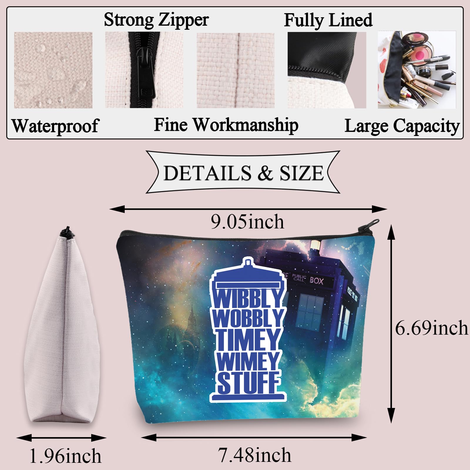 Doctor Who Inspired Makeup Bag - Police Box Design, Wibbly Wobbly Timey Wimey Themed Gift for Fans | Perfect for Cosplay, Conventions & Whovian Collectors
