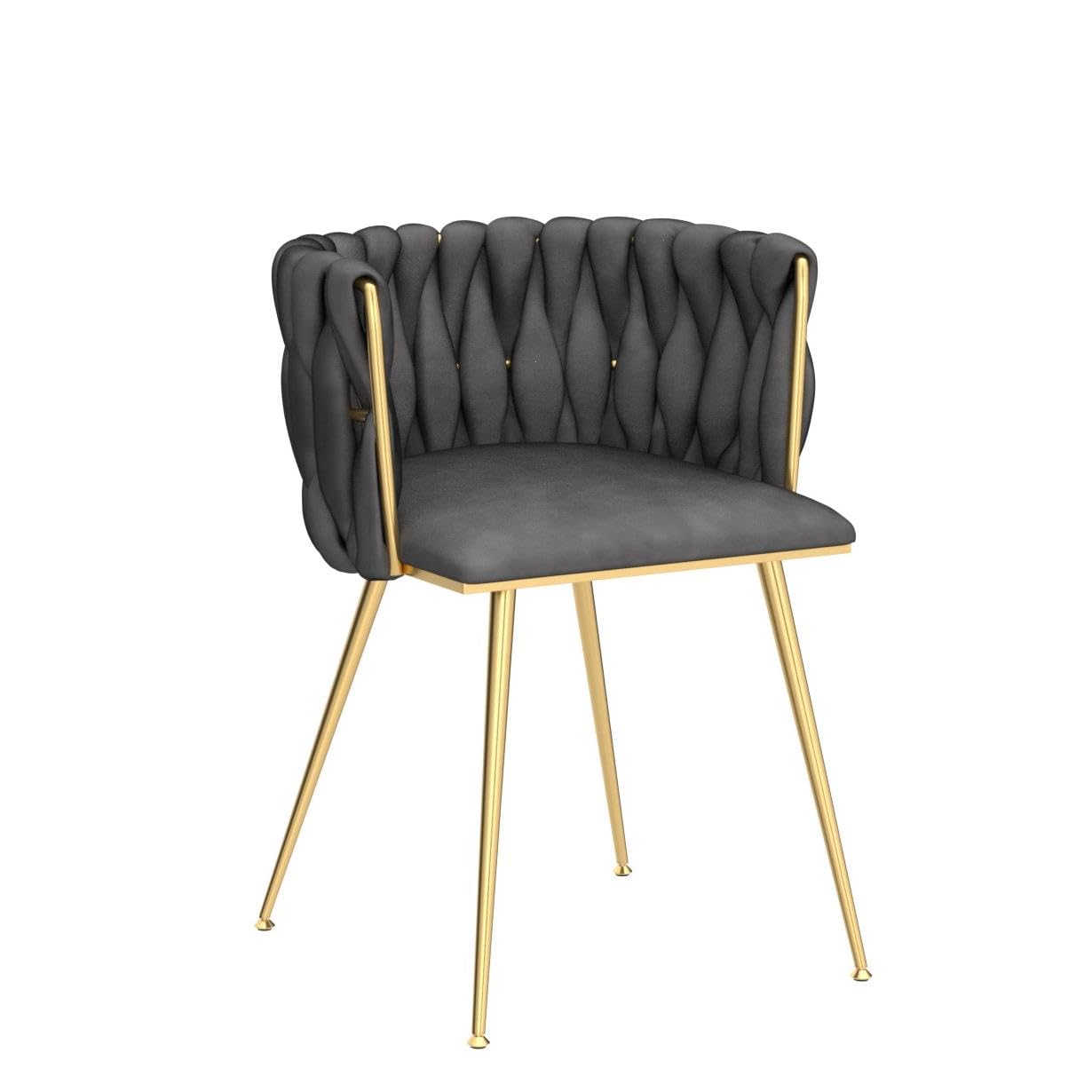 Nrizc Set of 2 Modern Velvet Upholstered Dining Chairs with Gold Metal Legs - Grey Woven Accent Chairs for Living Room, Dining Room & Kitchen | Perfect for Small Spaces, Breakfast Nooks & Contemporary Home Decor