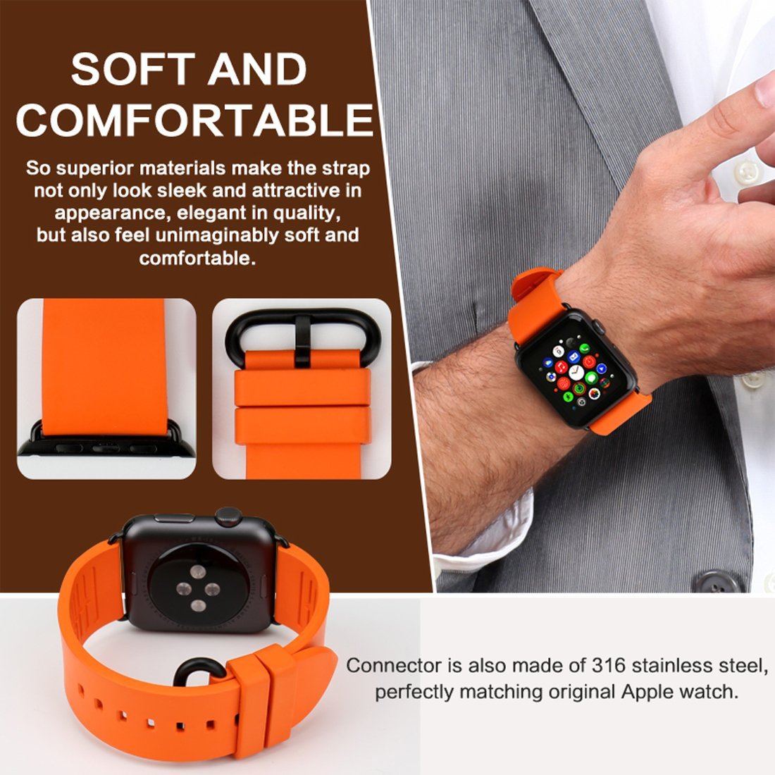 Premium MAIKES Rubber Sport Band Replacement for Apple Watch 38mm 40mm 42mm 44mm 45mm 49mm - Compatible with iWatch Series 1/2/3/4/5/6/7/8 - Durable Soft Strap for Men & Women - Perfect for Workouts, Running & Daily Wear