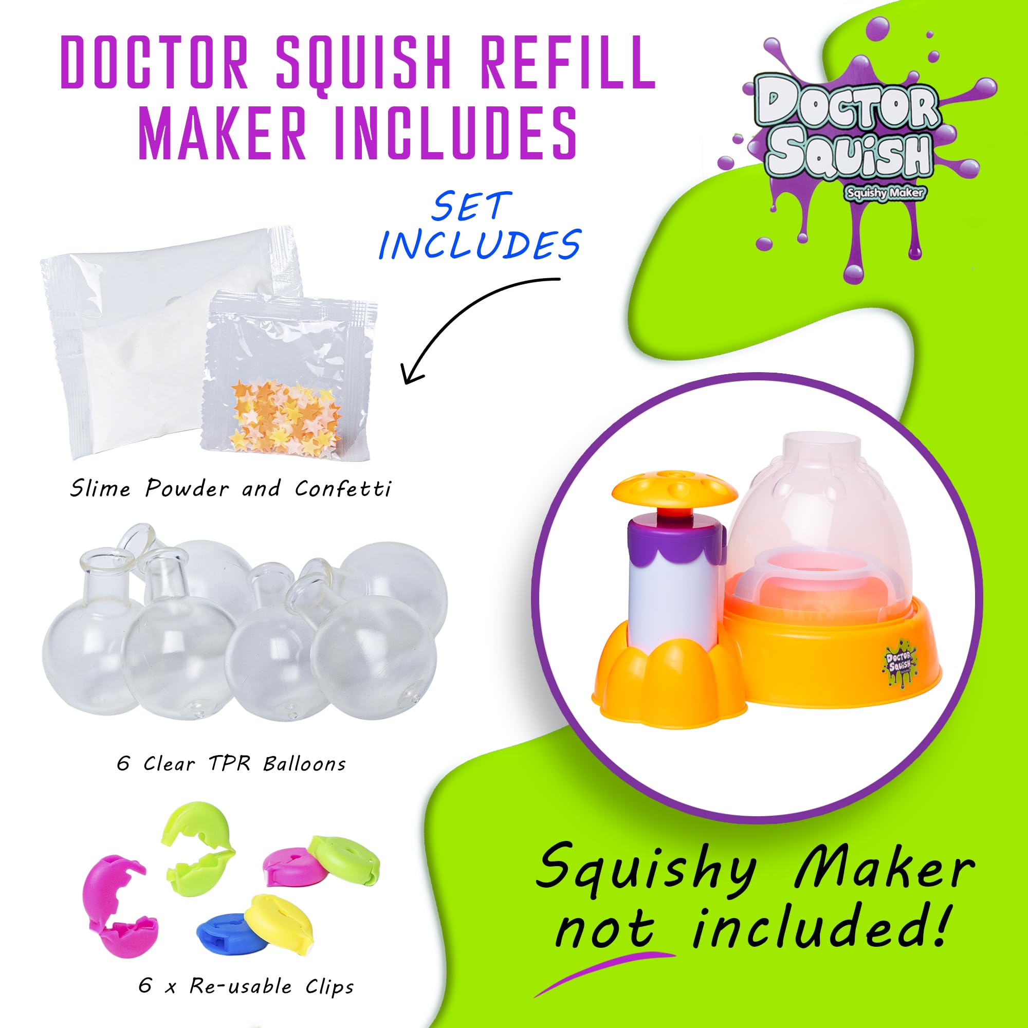 Doctor Squish Glow in The Dark Squishy Pack Refills - DIY Squishy Making Kit with Neon Glow Effects - Create Custom Squishy Toys for Stress Relief, Sensory Play & Nighttime Fun