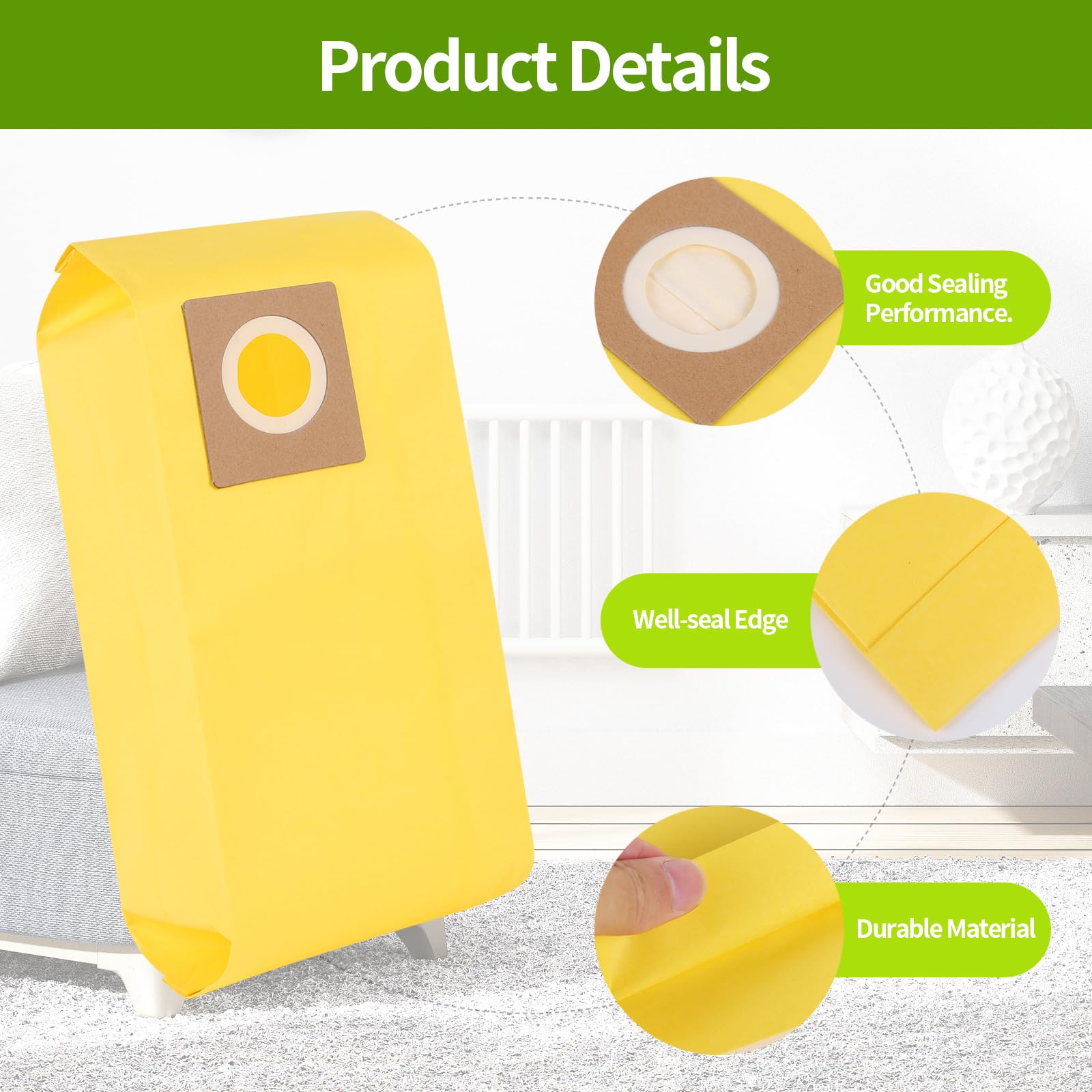 15 Pack AH10243 Disposable Vacuum Bags - Compatible with Hoover Commercial CU2, CH54013, CH54015, CH54113, CH54115 Vacuum Cleaners - Replacement for Part AH10243 (Yellow) - Ideal for Office, Hotel & Commercial Cleaning