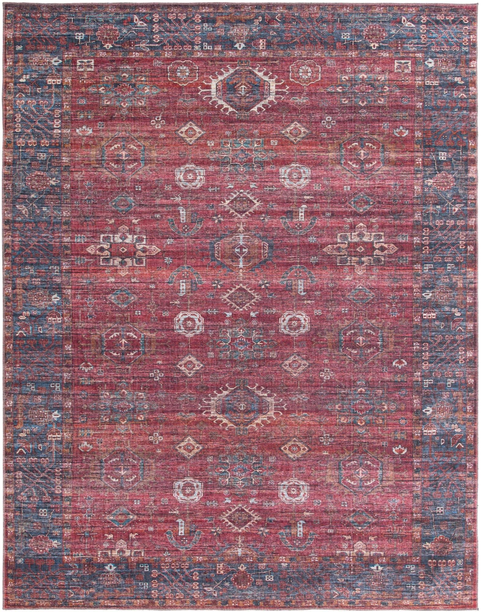 Washable Low-Pile Area Rug 10x13 Feet - Rust Red Modern Maahru Collection for Living Room, Dining Room & Open Floor Plans | Pet-Friendly & Easy Clean Home Decor