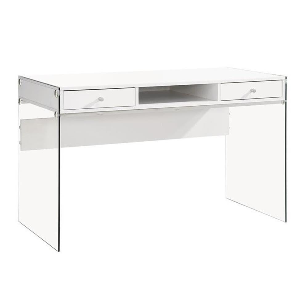 Modern 2-Drawer Glossy White Writing Desk - Home Office Furniture for Small Spaces, Study & Workstation Use