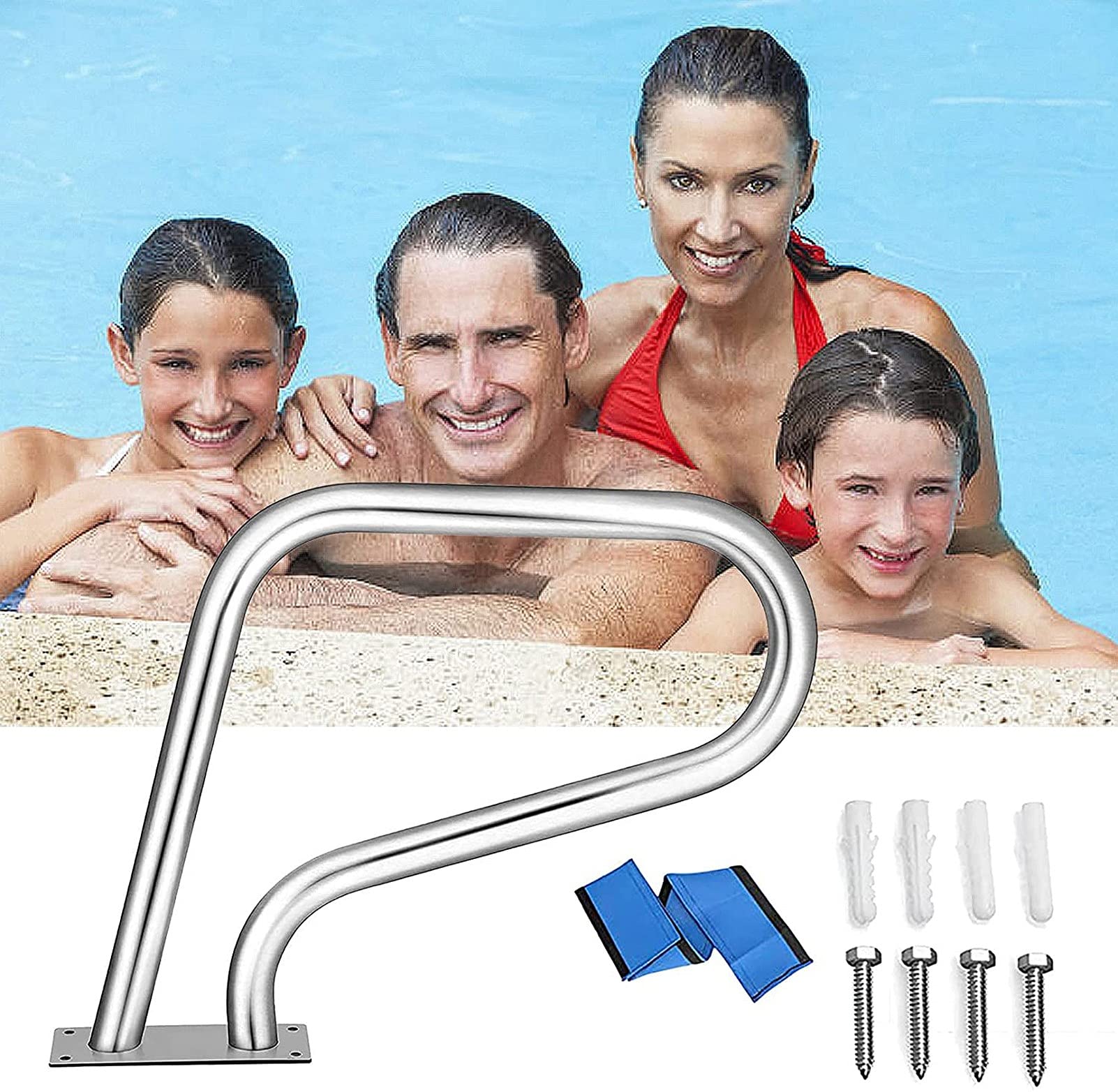 CGF Stainless Steel Swimming Pool Hand Rail - 304 Stainless Steel, Quick Mount Installation for In-Ground Pools | Durable Safety Grab Bar for Indoor & Outdoor Use, Perfect for Seniors and Pool Safety
