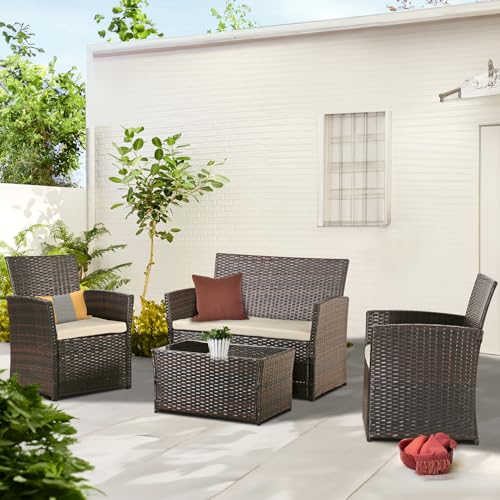 Brown Wicker+beige Cushion