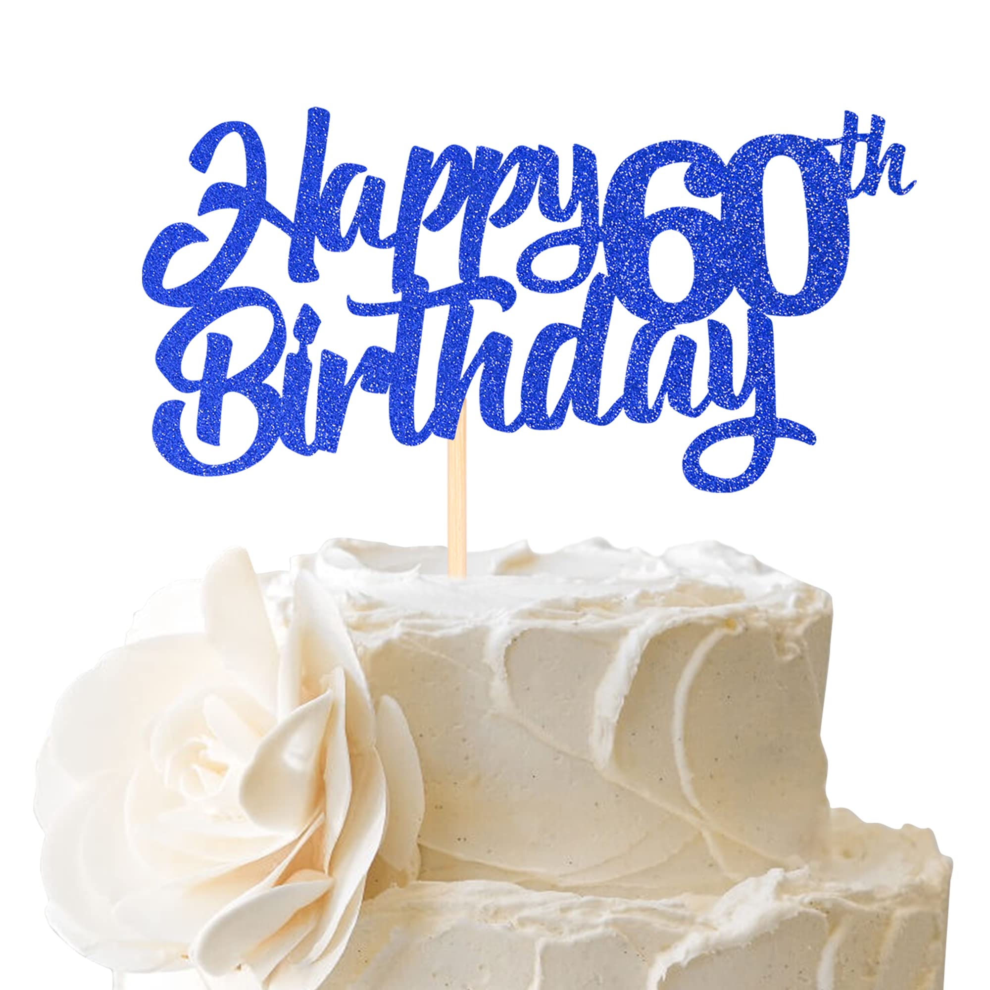 1 Pack Happy 60th Birthday Cake Topper - Glitter 60th Birthday Cake Picks - Cheers to 60 Years Old - Sixty Fabulous Cake Decorations for 60th Birthday Party Supplies (Blue) - Perfect for Birthday Cakes, Cupcakes, and Dessert Table Displays