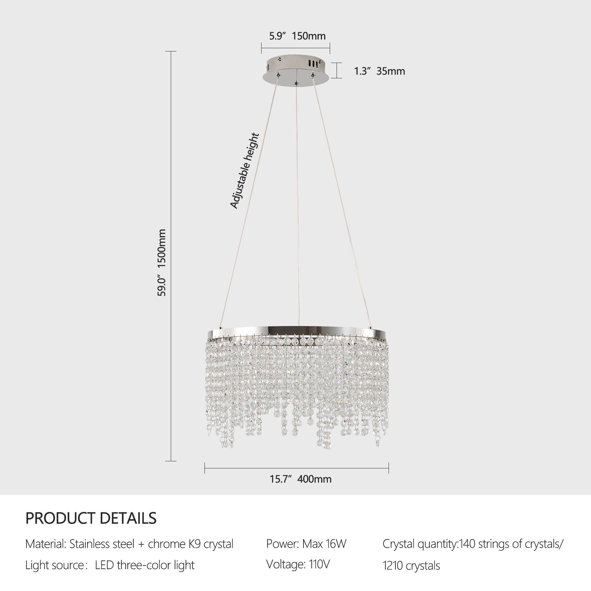 15.7 Inch Modern Crystal Chandelier - Luxury Hanging Ceiling Lamp with Elegant Pendant Design for Dining Room, Bedroom & Living Room Decor