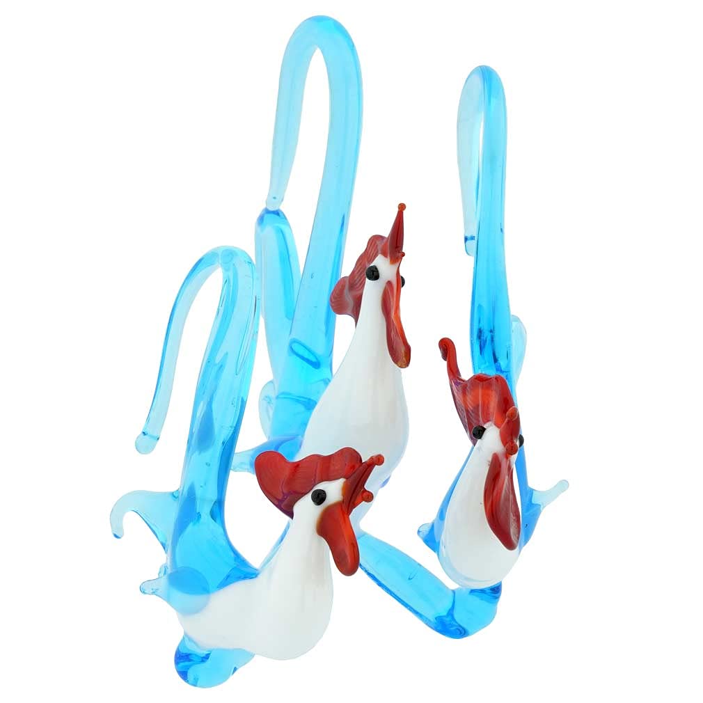 Authentic Murano Glass Rooster Trio from Venice - Handmade Italian Art Glass Decor for Kitchen, Dining Table & Home