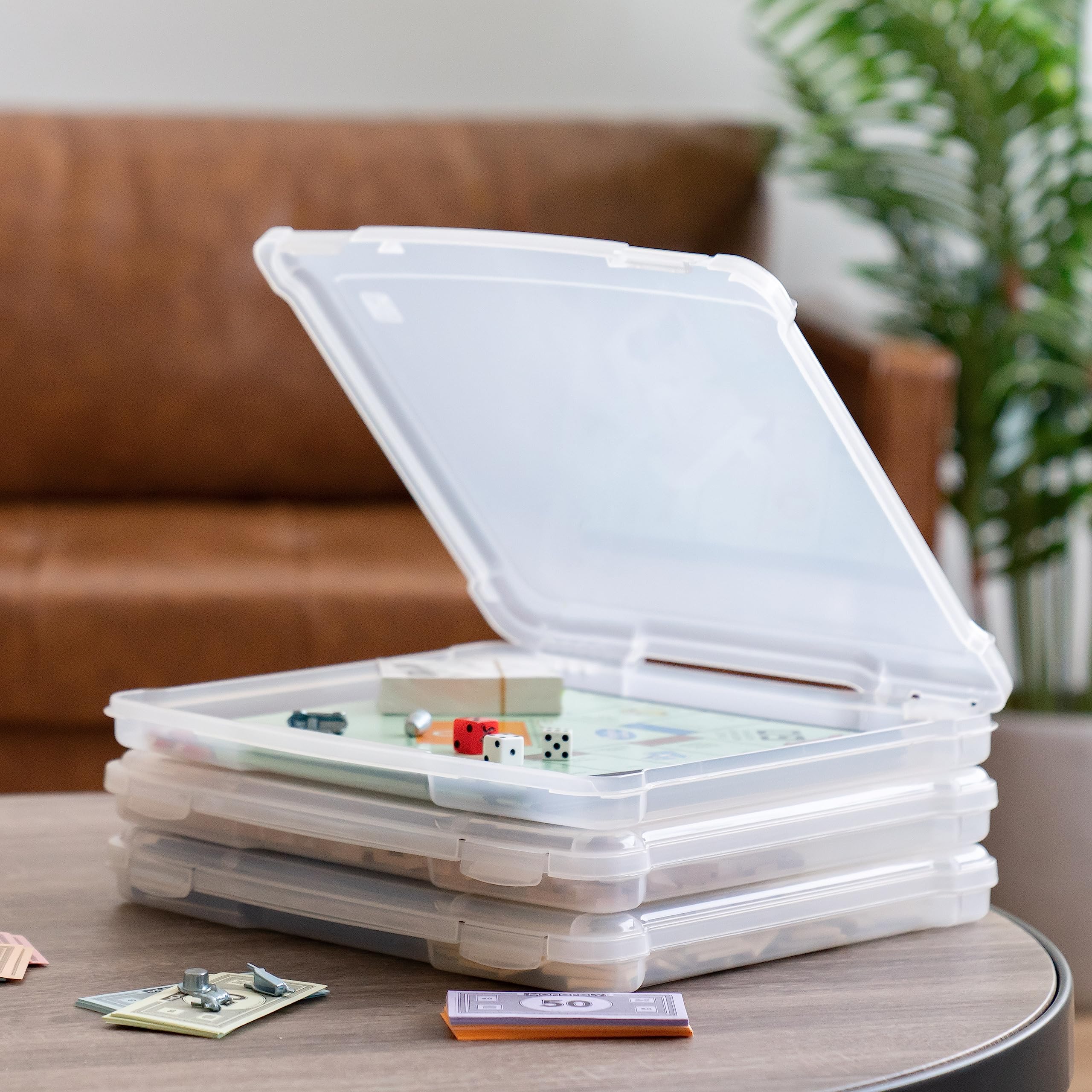 IRIS USA Board Game Storage Organizer - 10-Pack Clear Plastic Project Case Box with Snap-Tight Latch, Fits 8.5x11 & A4 Papers, Puzzle Magazine Craft Art Supplies Storage - Perfect for Travel, School & Office Organization