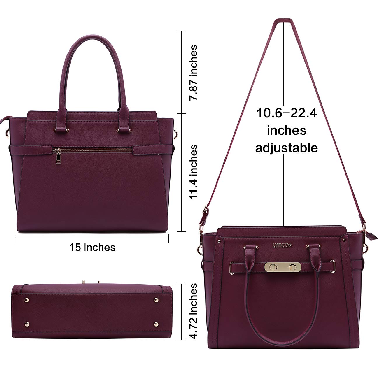 Stylish 15.6 Inch Laptop Tote Bag for Women - Multi-Pocket Padded Computer Bag with Shoulder Strap (Burgundy) - Perfect for Work, Travel & College Commute