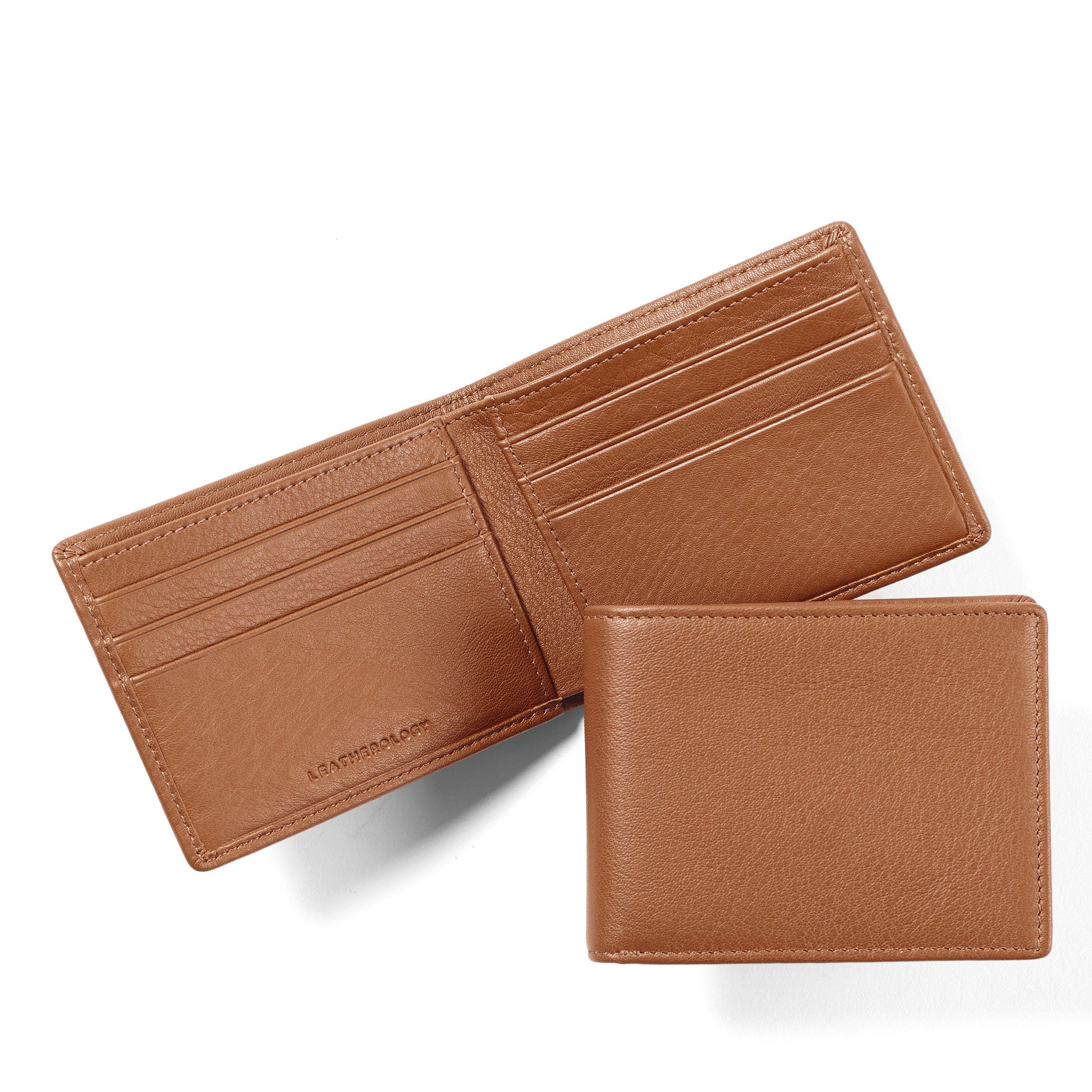 Genuine Leather Thin Bifold Wallet for Men - Slim Minimalist RFID Blocking Credit Card Holder - Cognac Brown - Perfect for Everyday Carry & Business Travel
