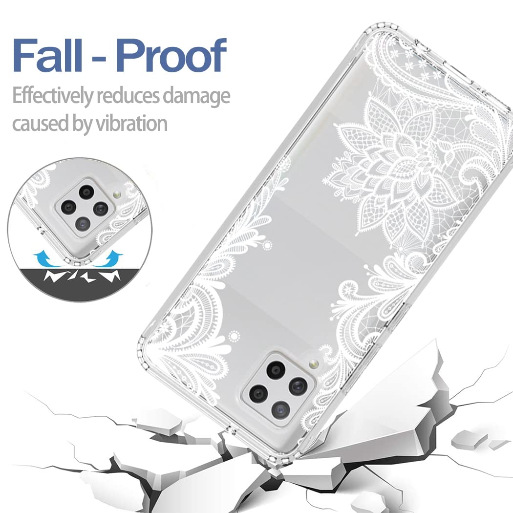 Premium Clear Mandala Phone Case for Samsung Galaxy A42 5G & M42 5G (SM-A426) - Shockproof Protective Cover with Tempered Glass Screen Protector - Stylish Cute Design for Everyday Use & Travel Protection