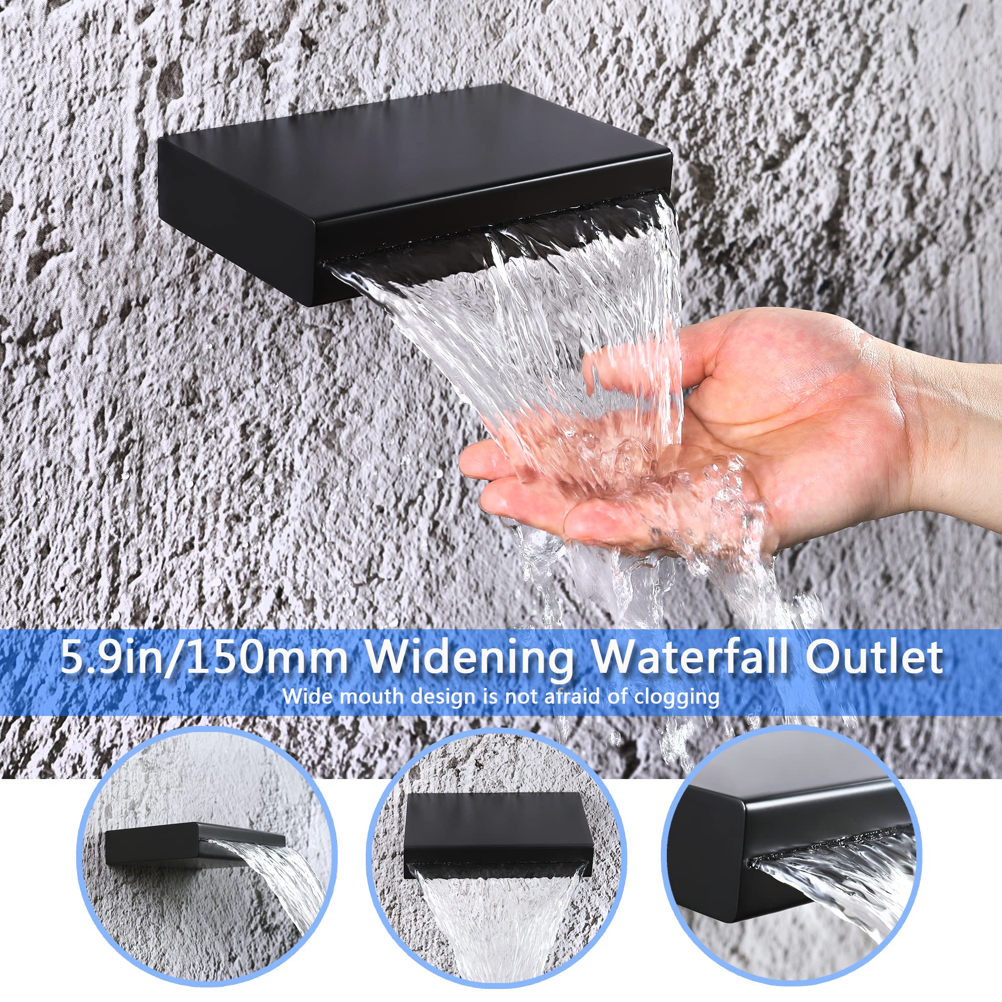 SKWOLL Matte Black Shower Faucet Set - 12 Inch Wall Mounted Rain Shower Head with Digital LCD Display & 3 Function Valve Kit | Modern Bathroom Upgrade for Spa-Like Experience