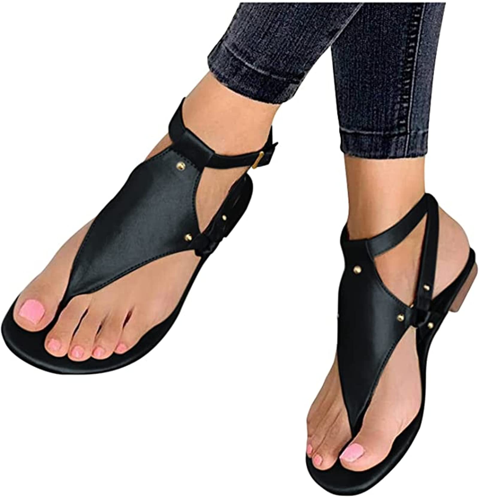 Lausiuoe Women's Summer Sandals - Clip Toe Flat Dressy Beach Shoes | Cute Thong Flip Flops for Casual Outings & Vacation Wear