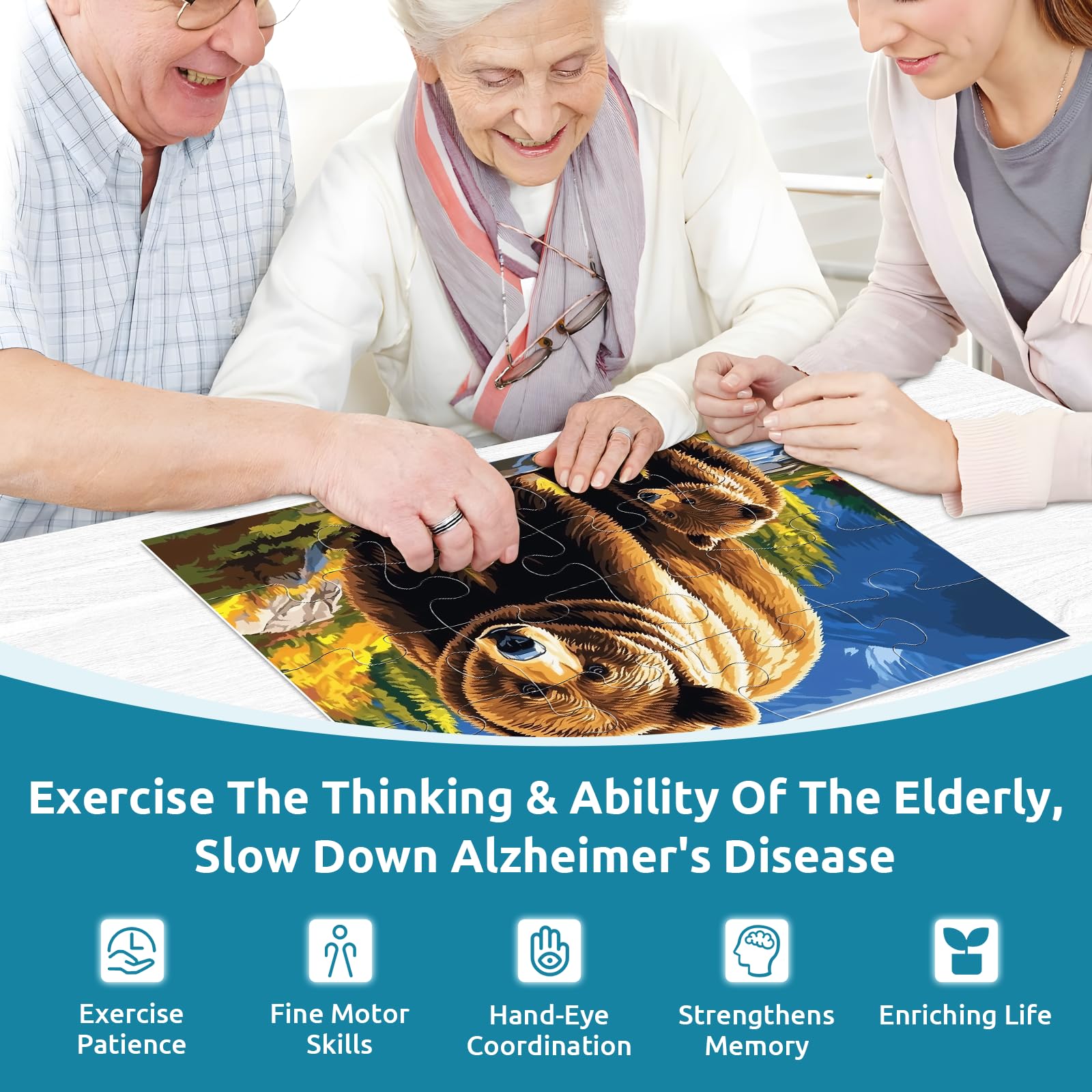 6-Pack Large Piece Puzzles for Seniors - Dementia & Alzheimer's Activities, Memory Cognitive Games for Elderly Adults - Easy Jigsaw Puzzles with 6 Storage Bags - Perfect for Brain Stimulation, Therapy & Relaxation at Home or Care Facilities