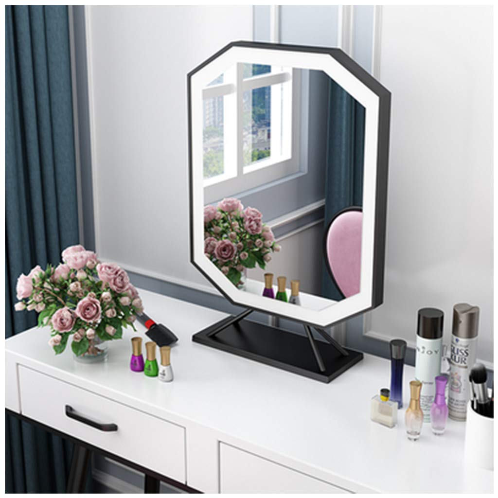 SuoANI Freestanding Vanity Mirror with Lights - 50x65cm Modern Dressing Table Mirror for Bedroom & Bathroom, Adjustable LED Makeup Mirror with Touch Control - Perfect for Makeup, Skincare & Hair Styling (Black)