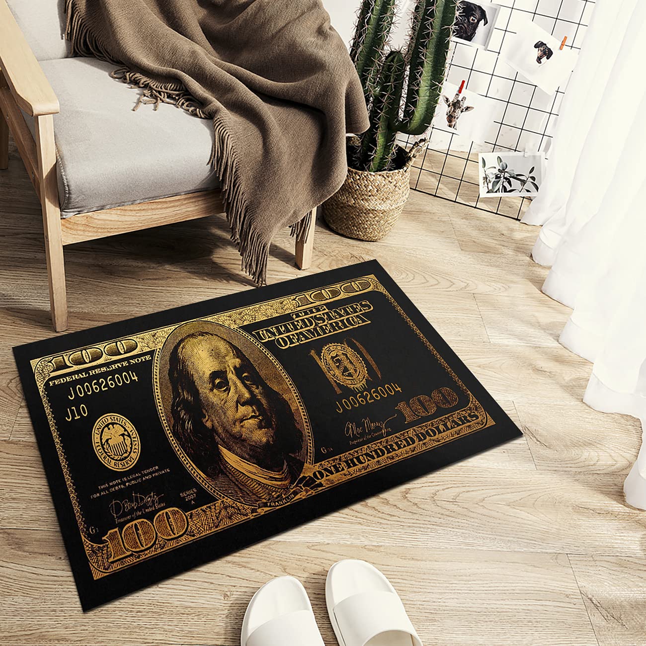 GUBIYU Black & Gold Money Bills Design Non-Slip Bathroom Rug Runner - 24