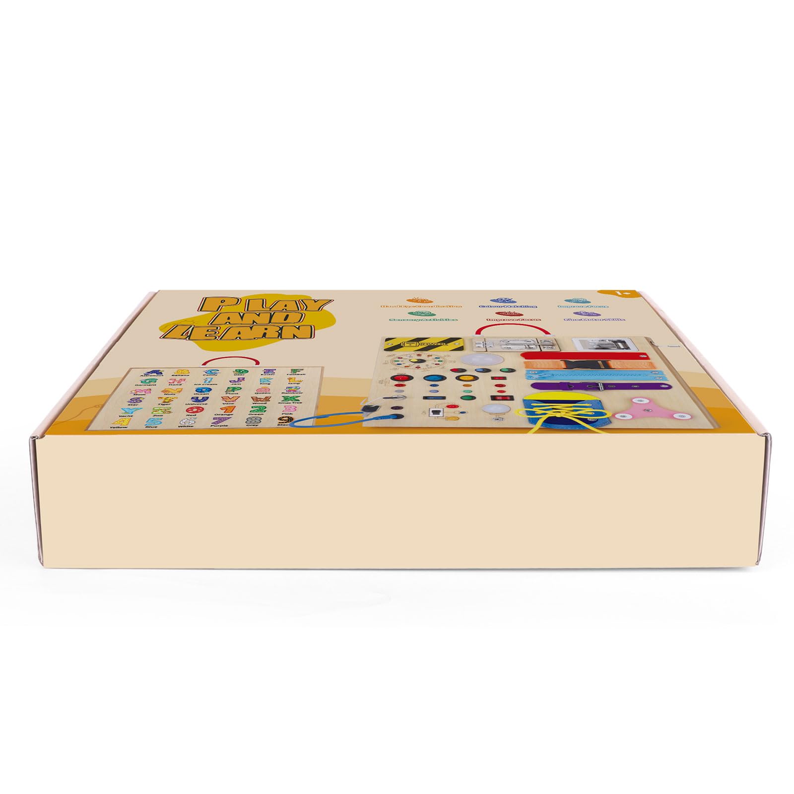 23-in-1 Montessori Busy Board - Wooden Sensory Learning Toy for Toddlers 1-3 Years Old with 15 Switches, 26 LED Lights, Music Box & Locks - Educational Activity Board for Fine Motor Skills Development - Perfect for Travel, Daycare & Autism Therapy
