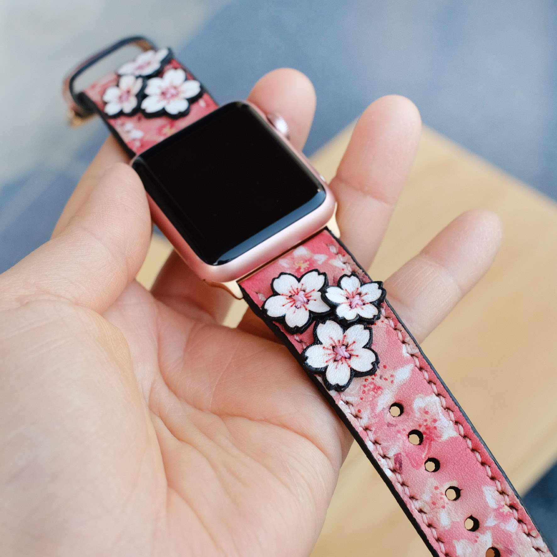 Premium Genuine Leather Apple Watch Band for 38mm/40mm/42mm/44mm - Compatible with Series 1/2/3/4/5/SE - Hand-Stitched Luxury Replacement Strap - Perfect for Workouts, Business Meetings & Casual Wear