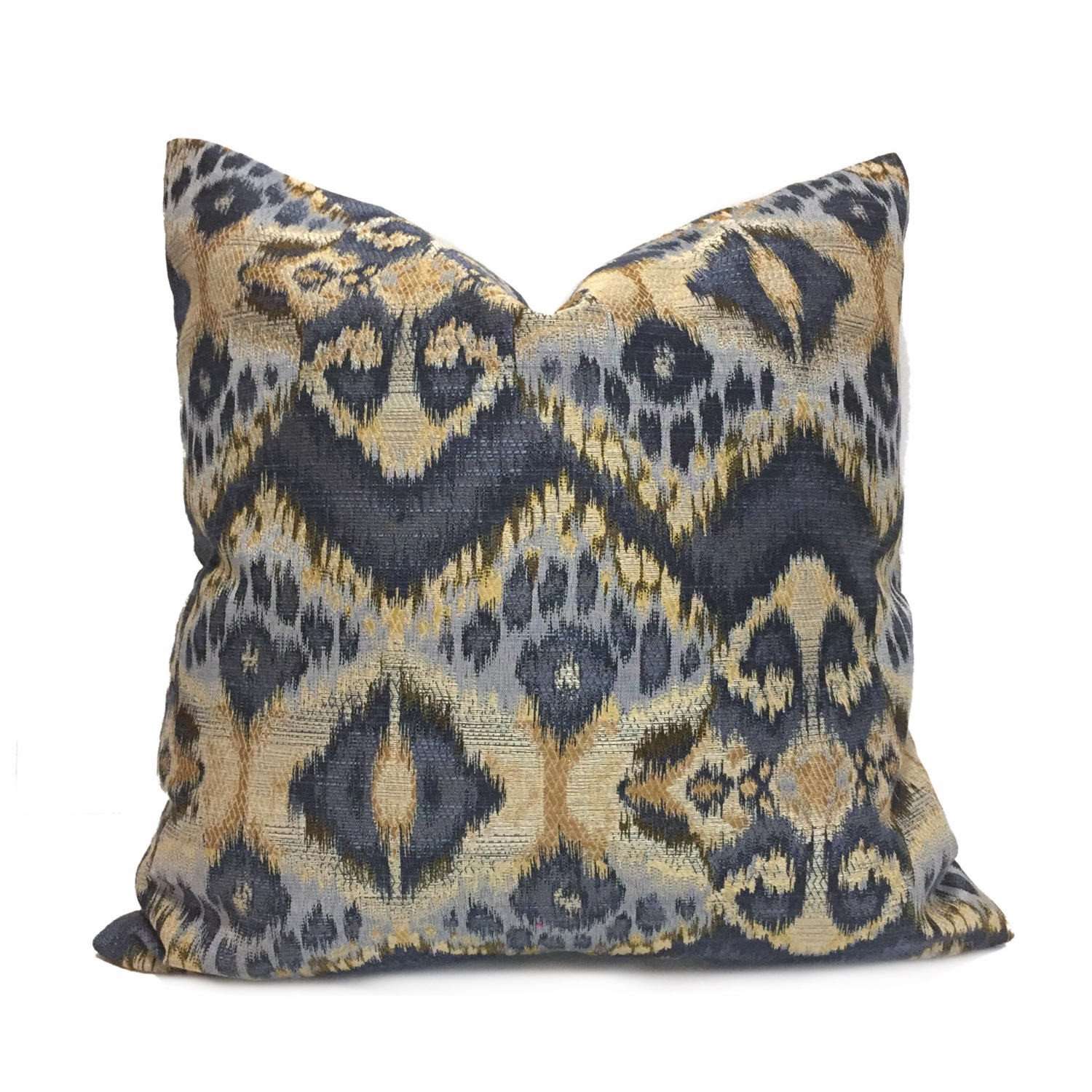 Robert Allen Rhythm Waves Blue Ikat Tribal Ethnic Pattern Pillow Cover - Decorative Throw Pillow Covers for Sofa, Bed, Couch - Boho Home Decor & Living Room Accent