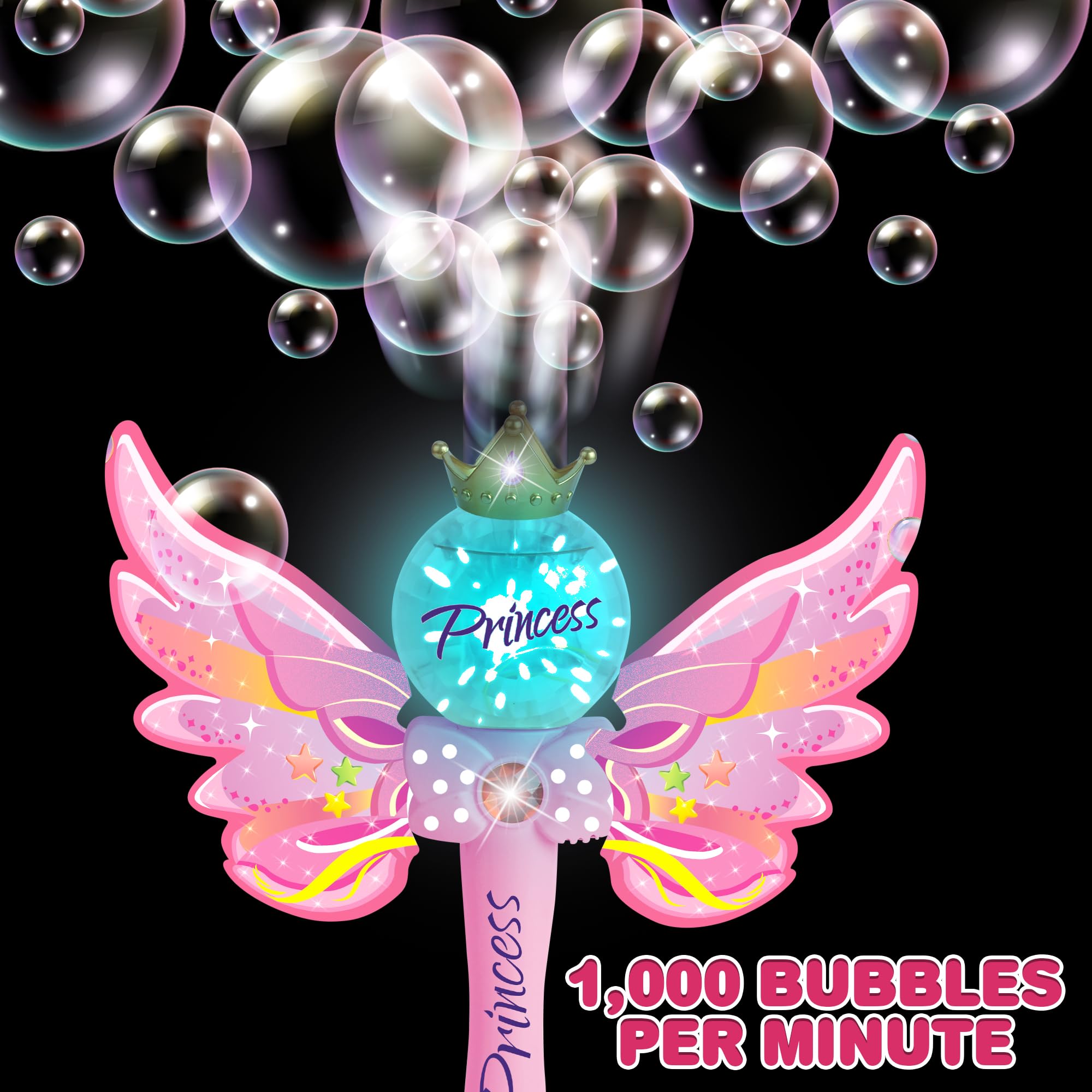ArtCreativity LED Light Up Bubble Blower with Music - Princess Bubble Wand Toy for Kids (Includes Bubble Solution) | Perfect for Birthday Parties, Outdoor Play & Gift Giving