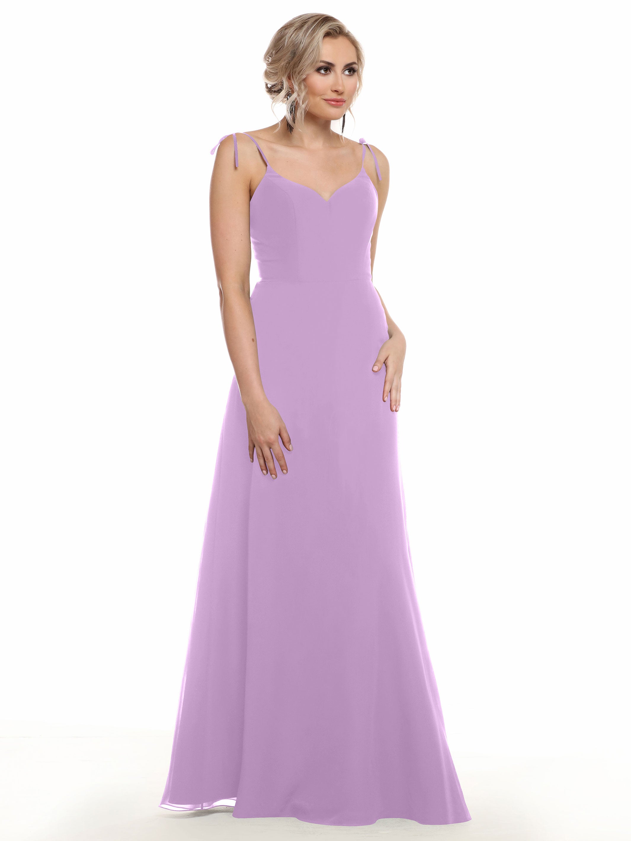 Elegant 80144 Chiffon A-Line Bridesmaid Dress with V-Neck & Spaghetti Straps - Perfect for Weddings, Formal Events & Special Occasions