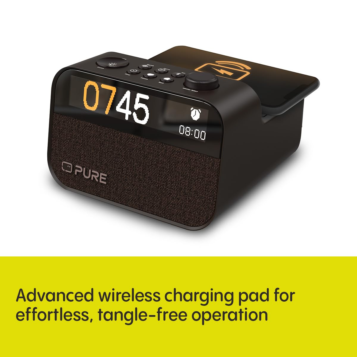 Pure Moment Multifunctional Clock Radio with Wake-Up Light, Bluetooth Speaker, White Noise Machine & Wireless Charger - Crystal Coffee Brown for Bedroom, Office & Home Decor