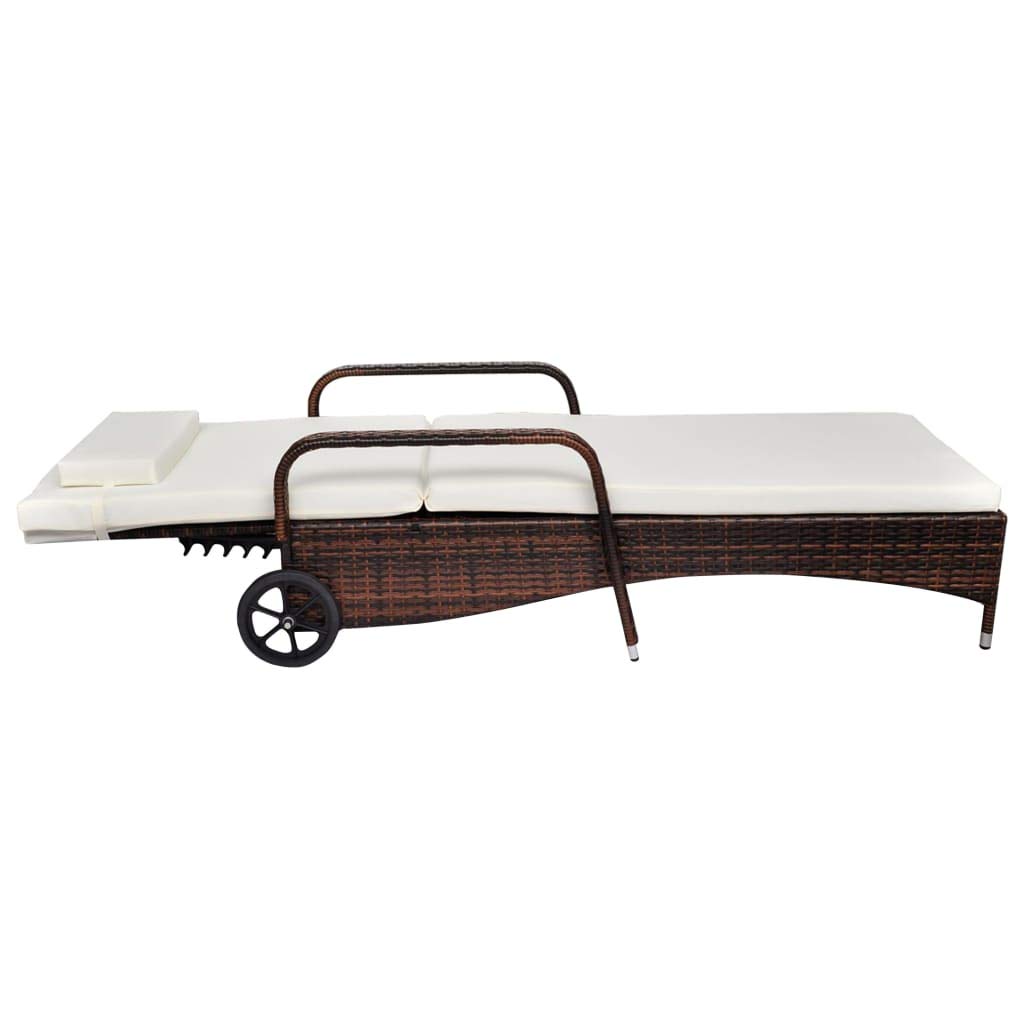 Premium Sun Lounger with Comfortable Cushion & Smooth Wheels - Durable Poly Rattan in Elegant Brown - Perfect for Poolside, Patio, Garden Relaxation