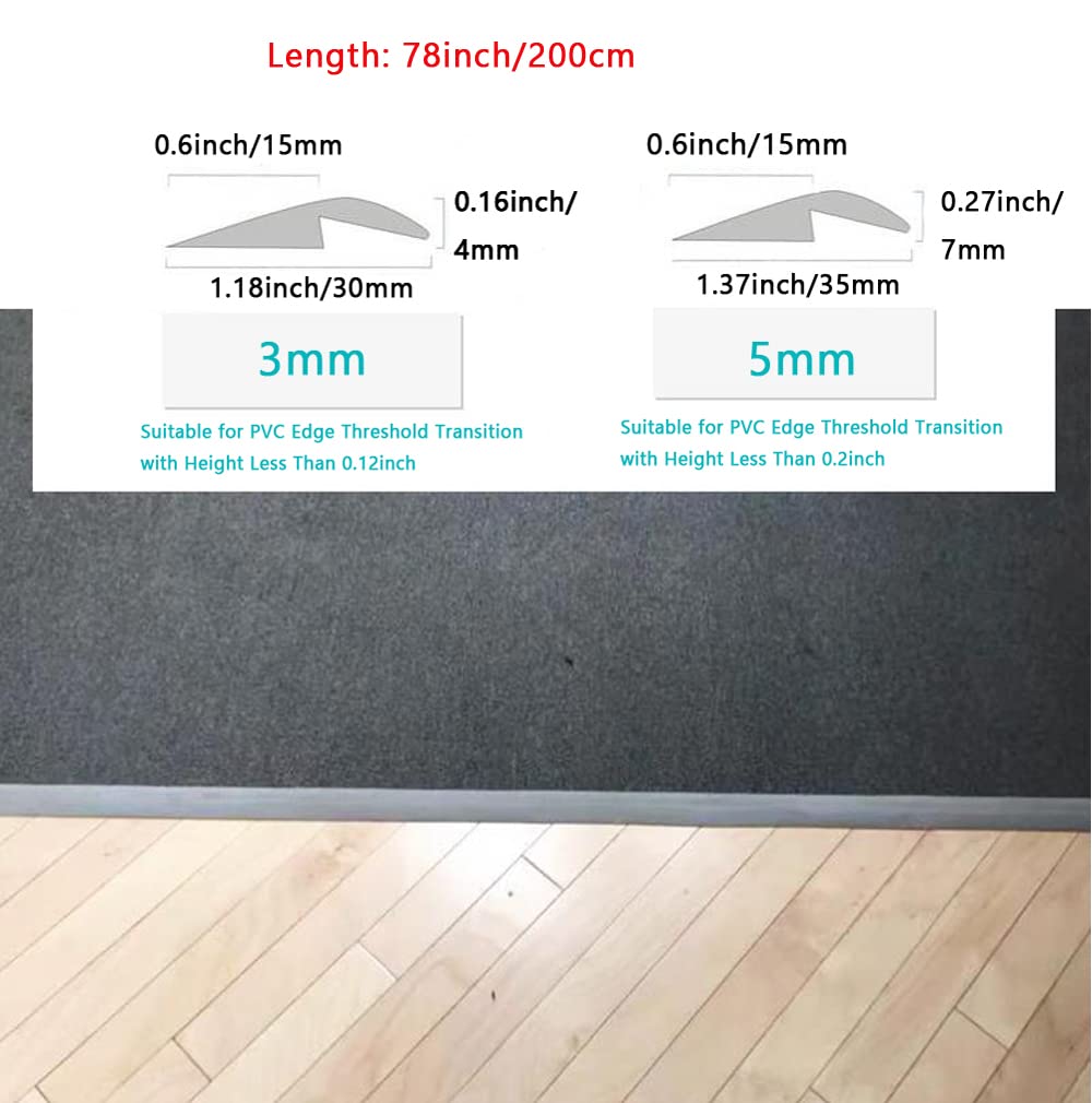 78 Inch Self-Adhesive Carpet Edge Trim Strip - 6.5FT PVC Threshold Transition Molding for Floor Mats (3mm Height, Grey) | Perfect for Home, Office & Car Flooring Protection