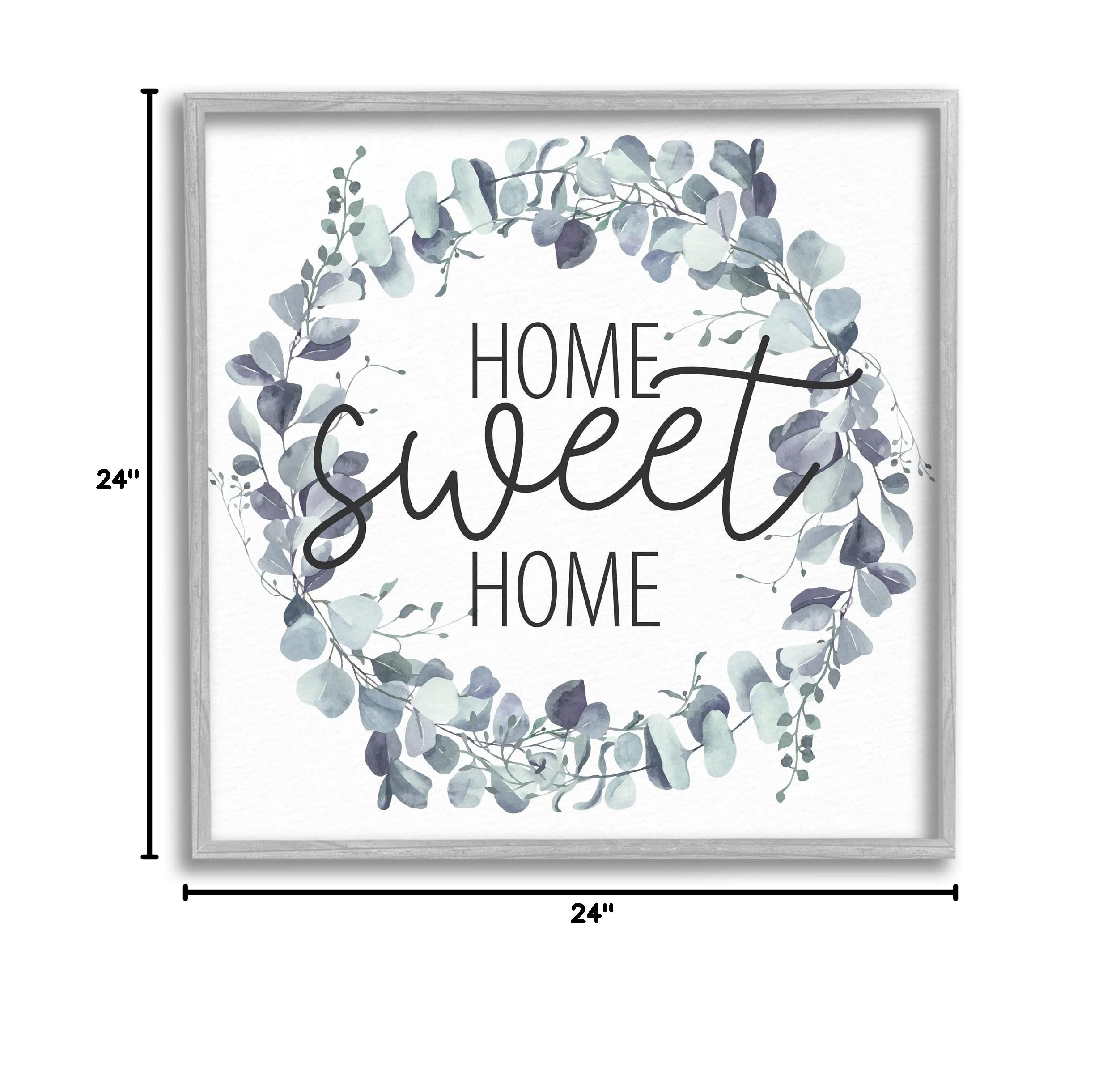 Stupell Industries Home Sweet Home Greeting Blue Green Eucalyptus Plant Wreath Wall Decor - Handmade Floral Wreath by Kim Allen - Perfect for Front Door, Living Room, or Wedding Decor