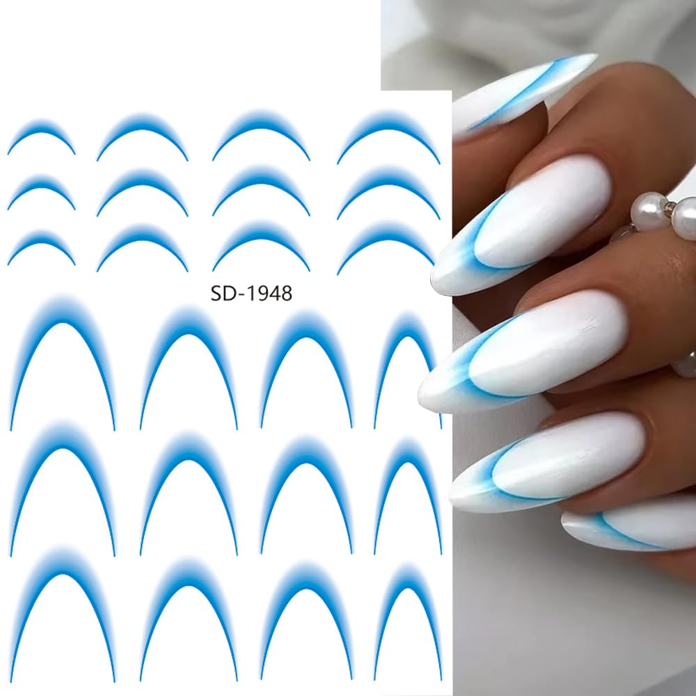Vibrant French Tip Nail Stickers - 6PCS Gradient Stripe Nail Decals with 3D Self-Adhesive Guides | DIY Nail Art Decorations for Women | Perfect for Salon, Home Manicures & Party Nail Designs