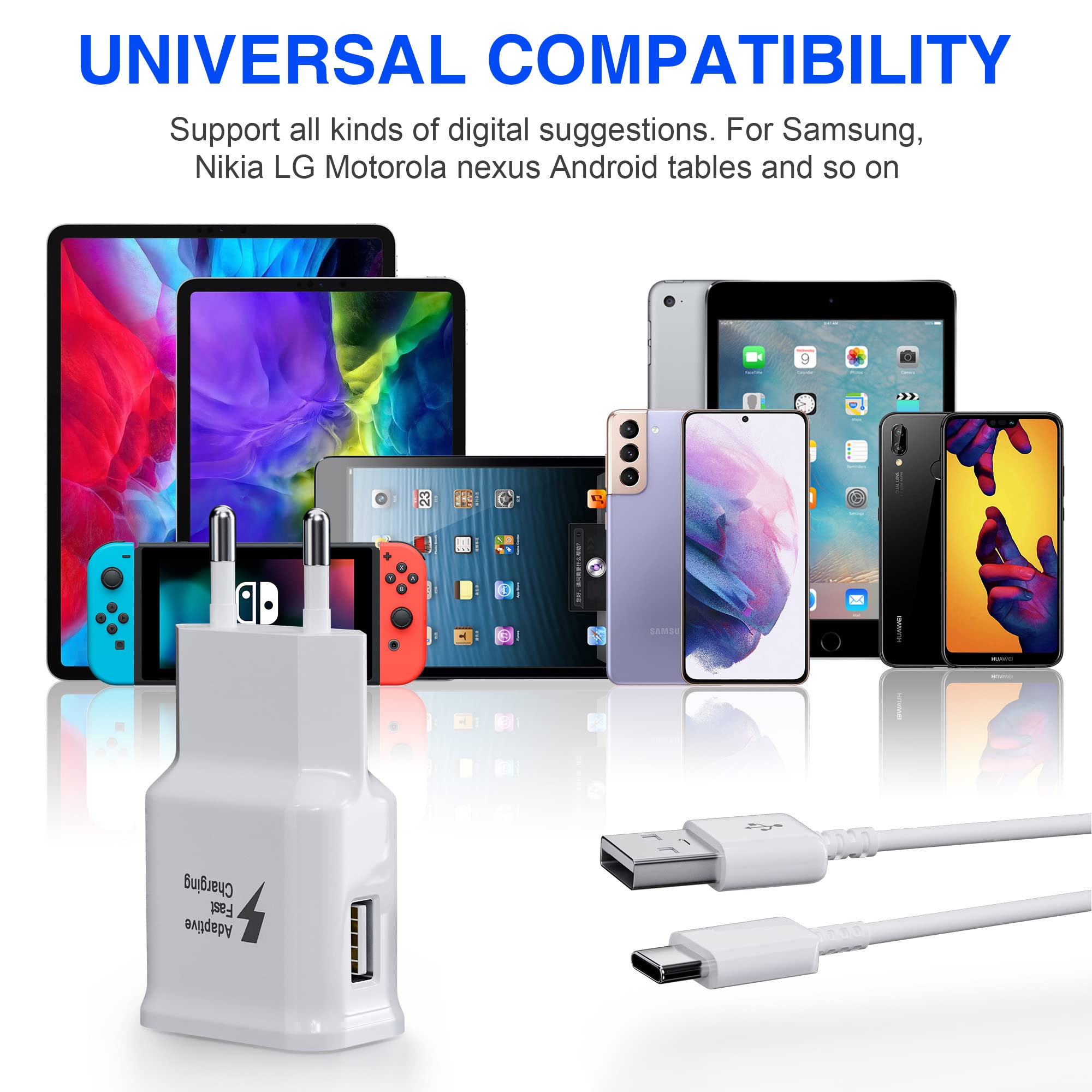 Original Replacement USB Type-C Fast Charger & Cable for Samsung Galaxy S8/S8+/S9+/S10/S10+/S10e/A50/A51/A72/A12/A10e/A32/A42 5G/Note 8/9 - Quick Charge 3.0 Compatible | Perfect for Home, Office & Travel Charging