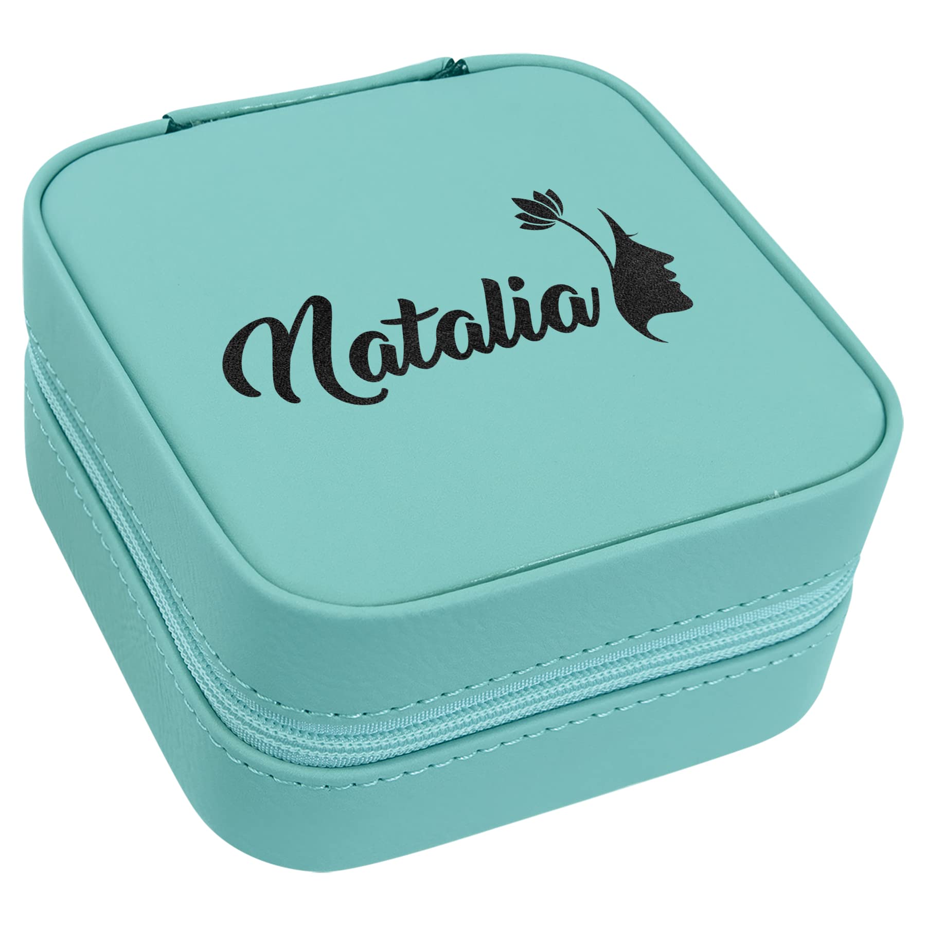 Teal Laser-Engravable Leatherette Jewelry Organizer Box for Women - Personalized Jewelry Storage Case with Engraving Option - Perfect for Necklace, Ring & Earring Organization at Home or Travel