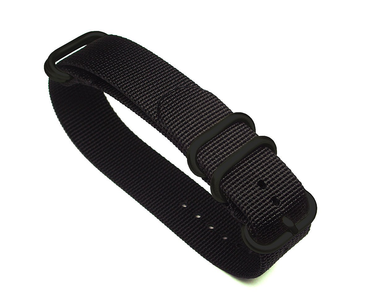 TIMEWHEEL® Premium 22mm Zulu 4-Ring PVD Black Nylon Watch Band Strap - Durable Military Style Watch Strap for Diving, Hiking & Outdoor Adventures