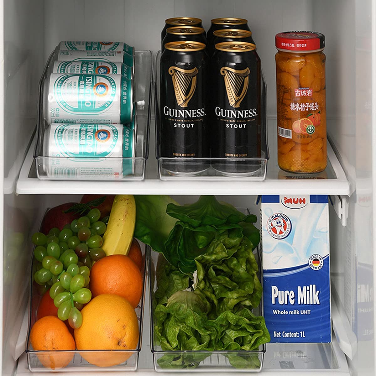 2-Pack Clear Plastic Soda Can Organizer for Refrigerator - Stackable Beverage Storage Bin for Fridge, Pantry & Kitchen Organization - Perfect for Organizing Cans, Fruits & Produce (Ideal for Home, Office & Dorm Use)