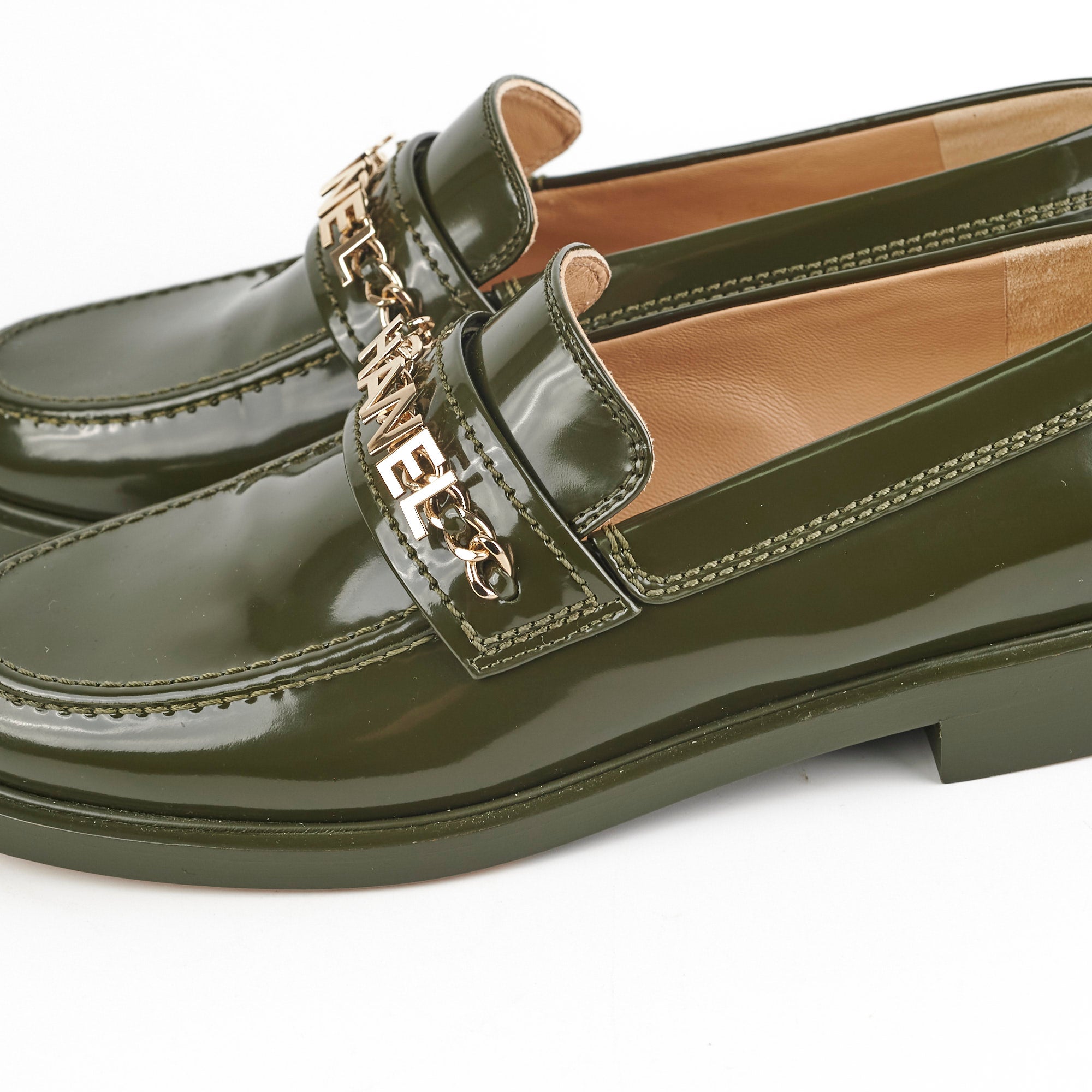 Chanel Green Patent Leather Loafers Women's Size 41 - Stylish & Comfortable for Work, Office & Casual Outfits