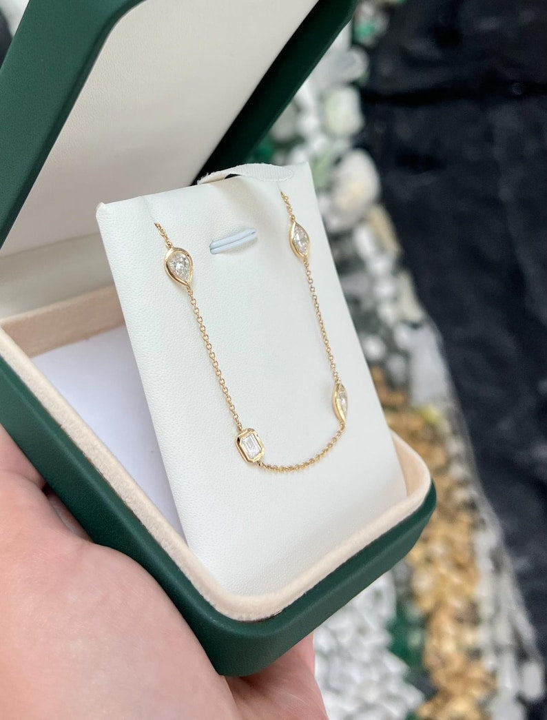 4.39tcw 14K Gold Multi-Cut Diamond Necklace - Oval, Marquise, Pear & Emerald Cuts | Perfect for Weddings, Anniversaries & Special Occasions