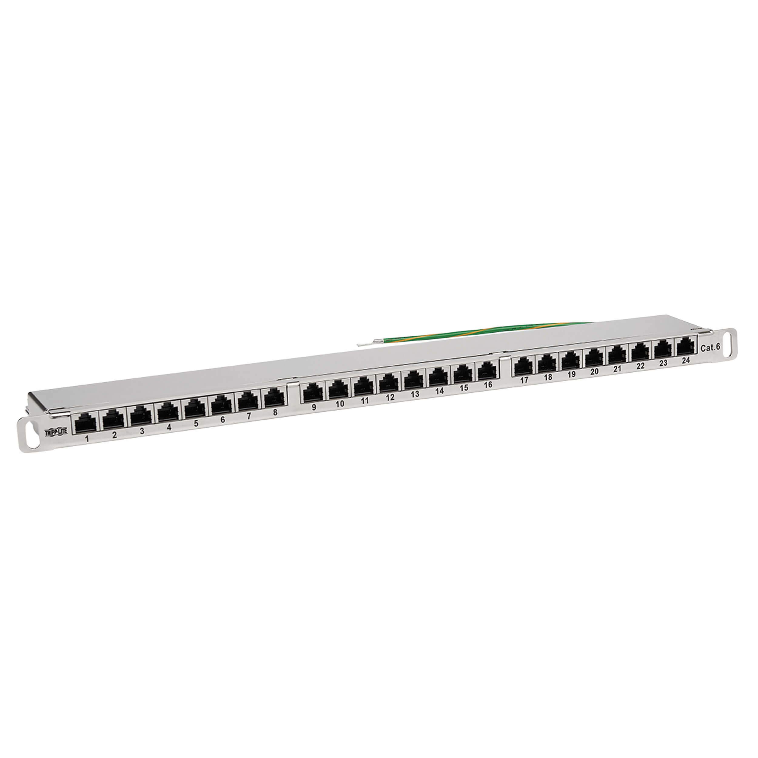 Tripp Lite 24-Port Shielded Cat5e/Cat6 Patch Panel with Krone IDC 568A/B, 0.5U Rack Mount - Ideal for Network Rack Cable Management in Data Centers & Server Rooms