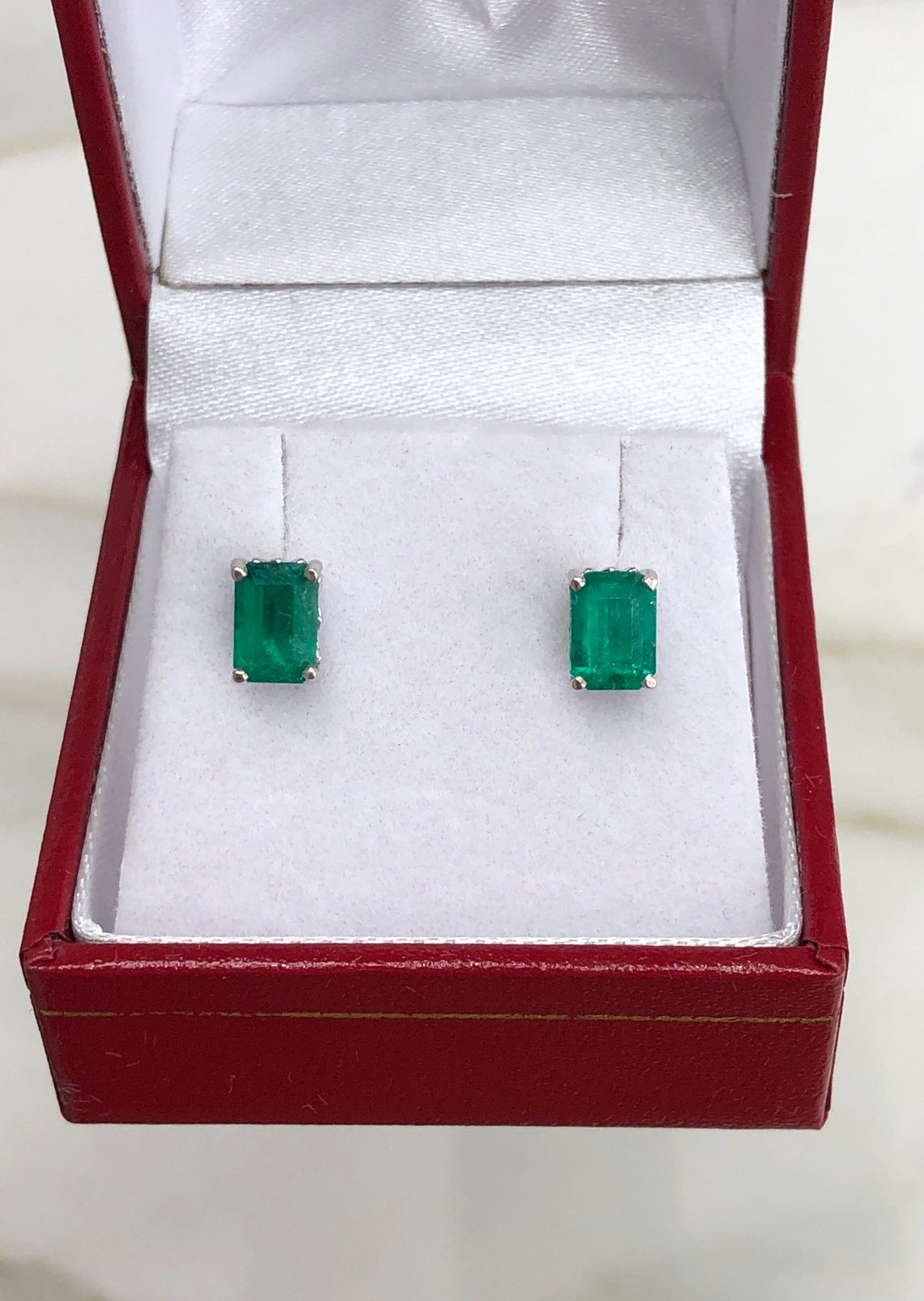 1.62tcw AAA+ Fleur De Lis Emerald Cut Stud Earrings in 14K Gold - Elegant Jewelry for Women, Perfect for Weddings, Parties & Special Occasions