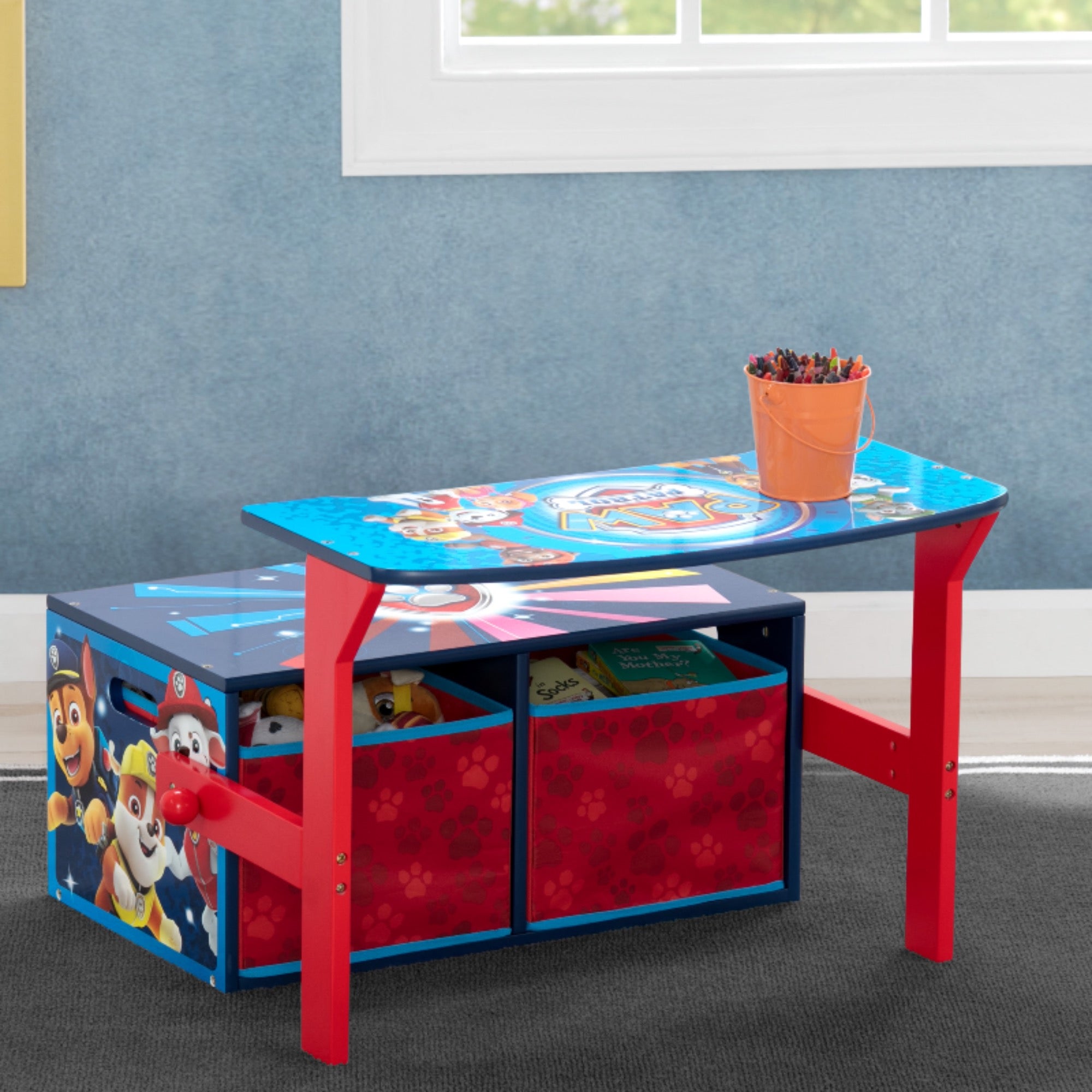 PAW Patrol Activity Bench - Kids Wooden Play Table with Storage, Learning Toy for Toddlers & Preschoolers - Perfect for Playroom, Classroom & Daycare Activities